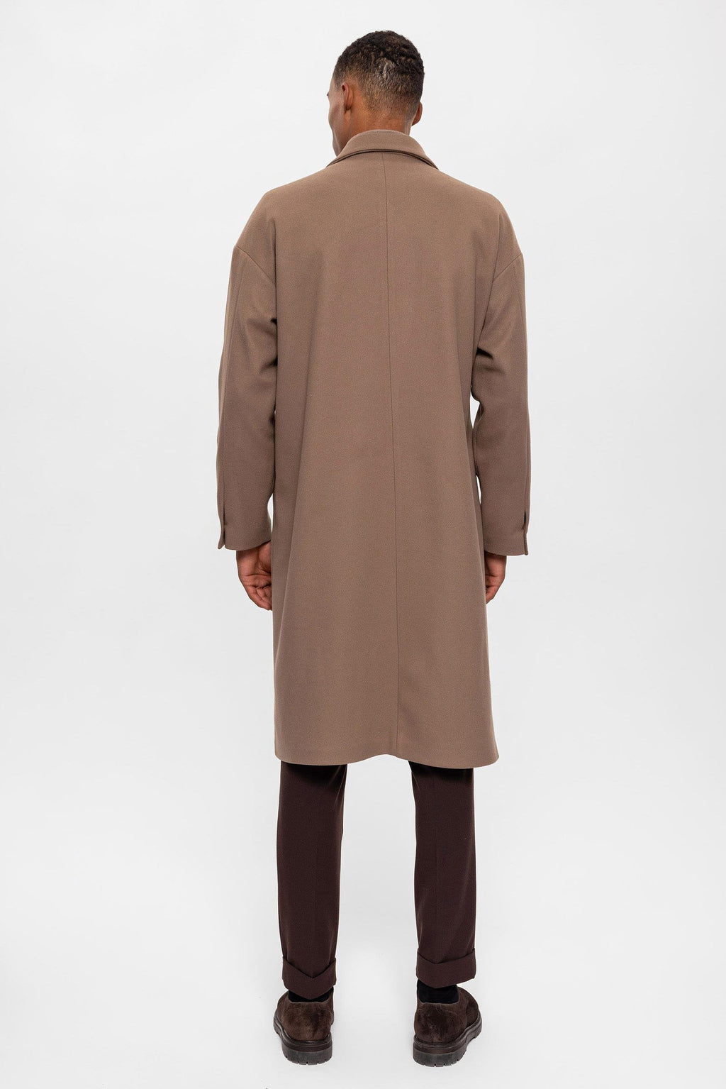 Beige Belted Oversize Men Coats - Wessi