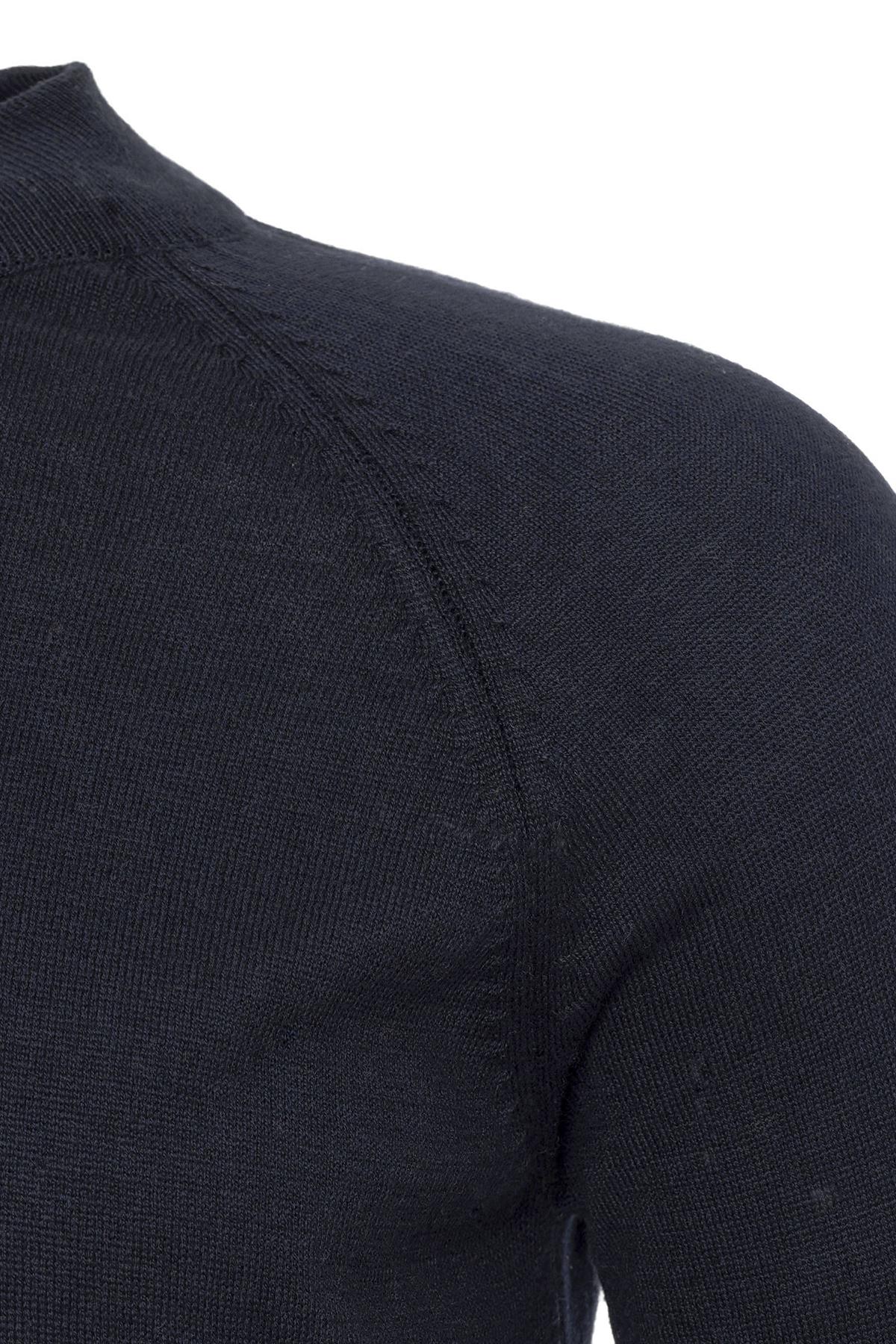 Navy Crew Neck Slim Fit Knit Sweater - Wessi
