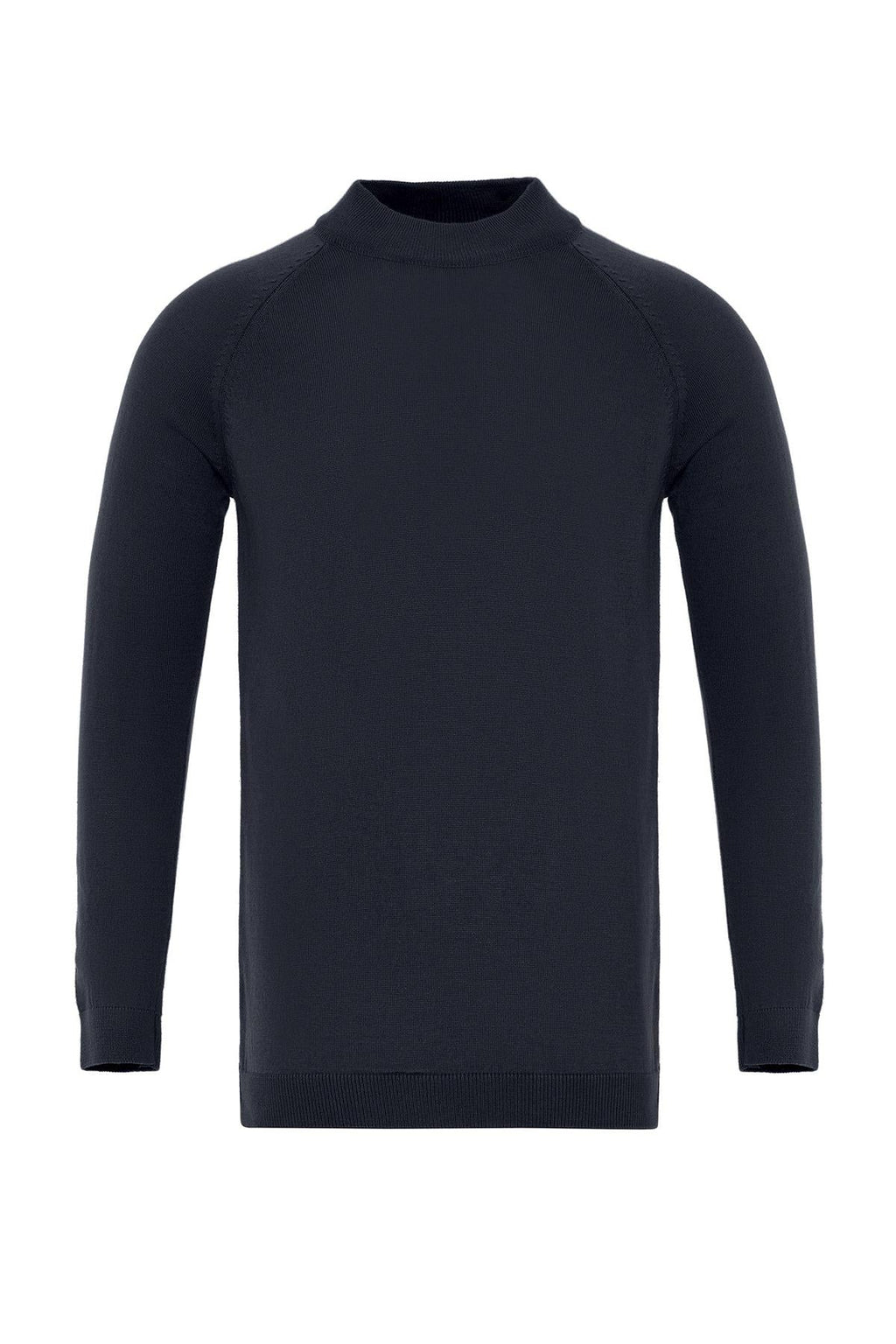 Navy Crew Neck Slim Fit Knit Sweater - Wessi