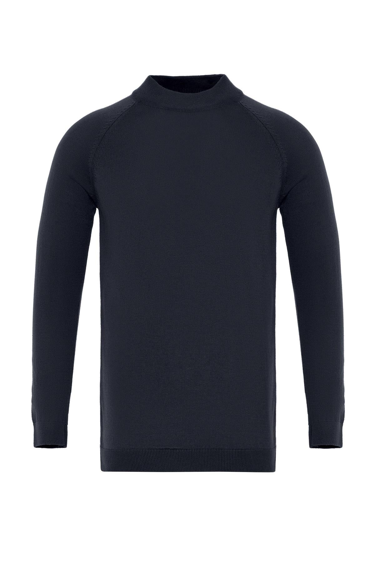 Navy Crew Neck Slim Fit Knit Sweater - Wessi