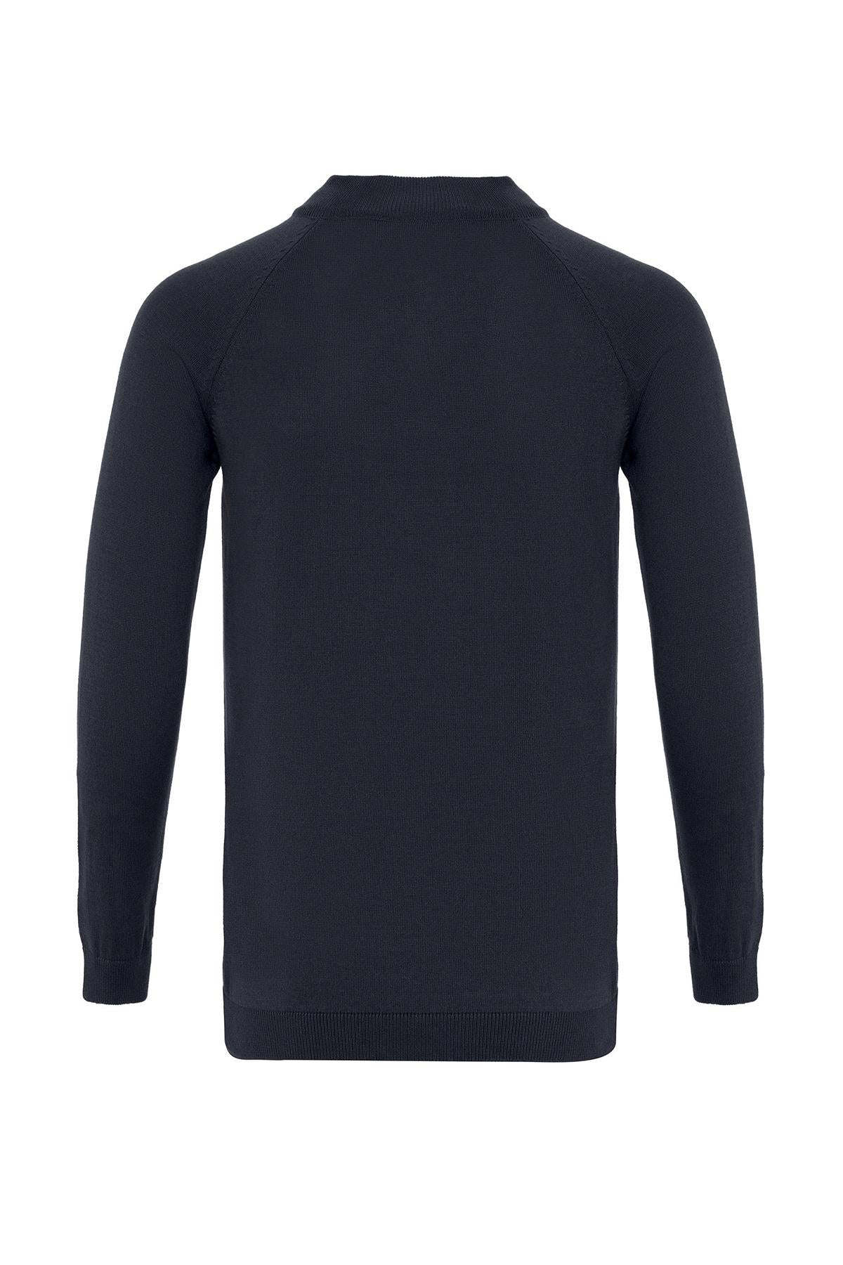 Navy Crew Neck Slim Fit Knit Sweater - Wessi