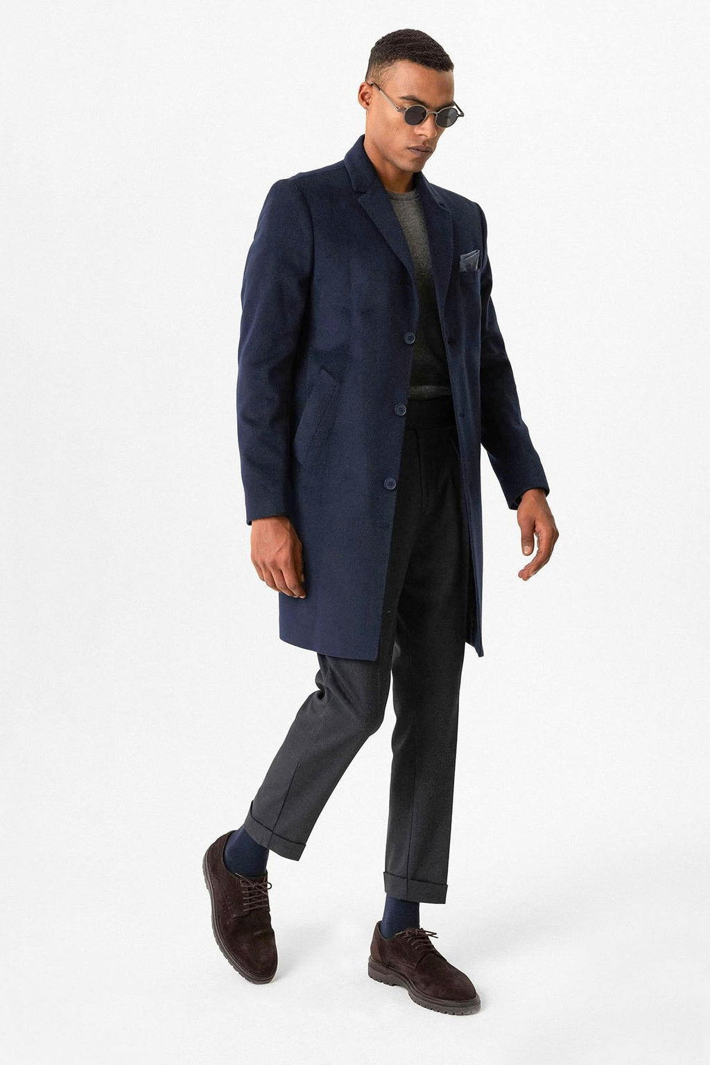 Navy Slim Fit Notch Lapel Men's Coat - Wessi