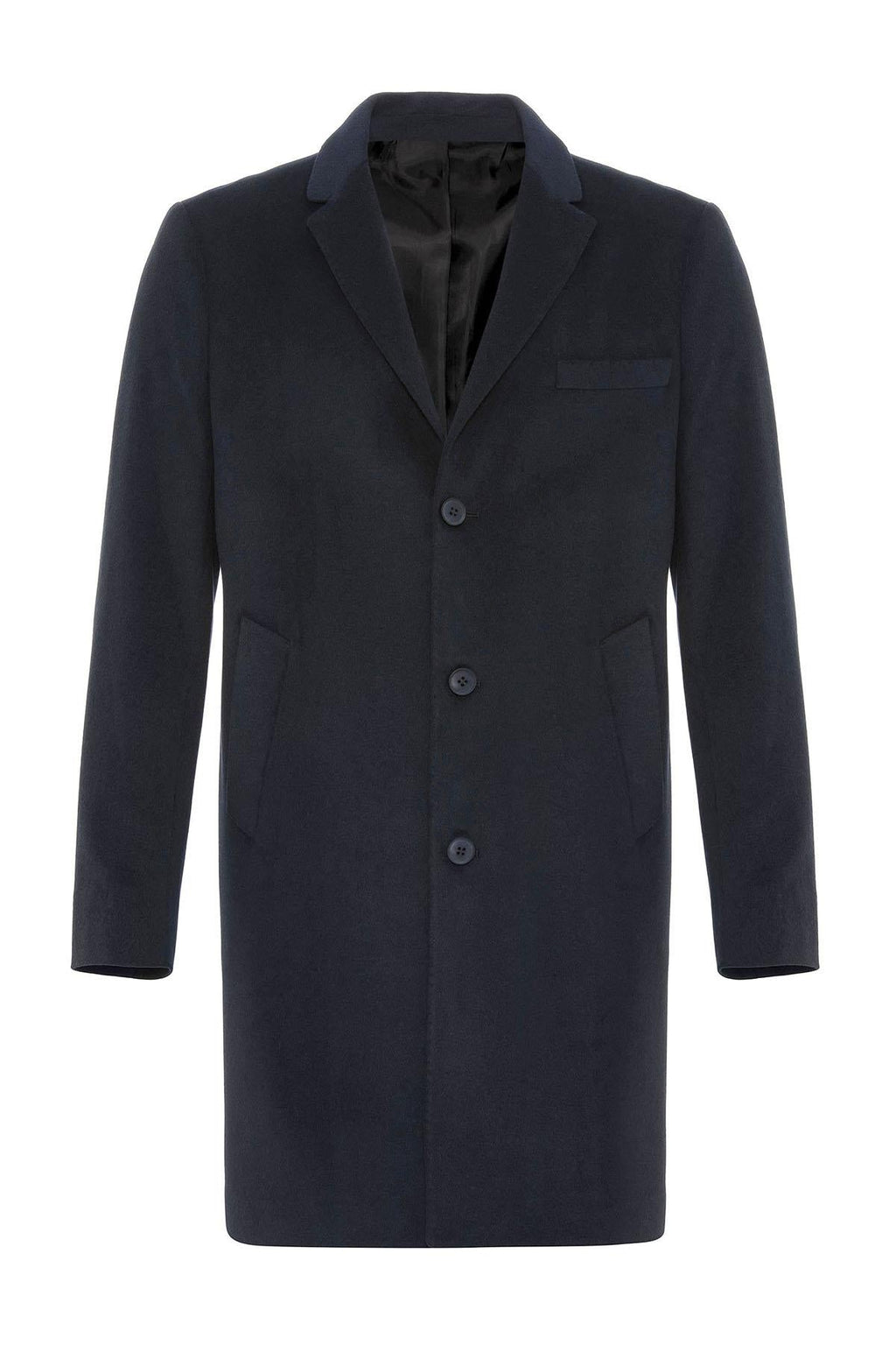 Navy Slim Fit Notch Lapel Men's Coat - Wessi
