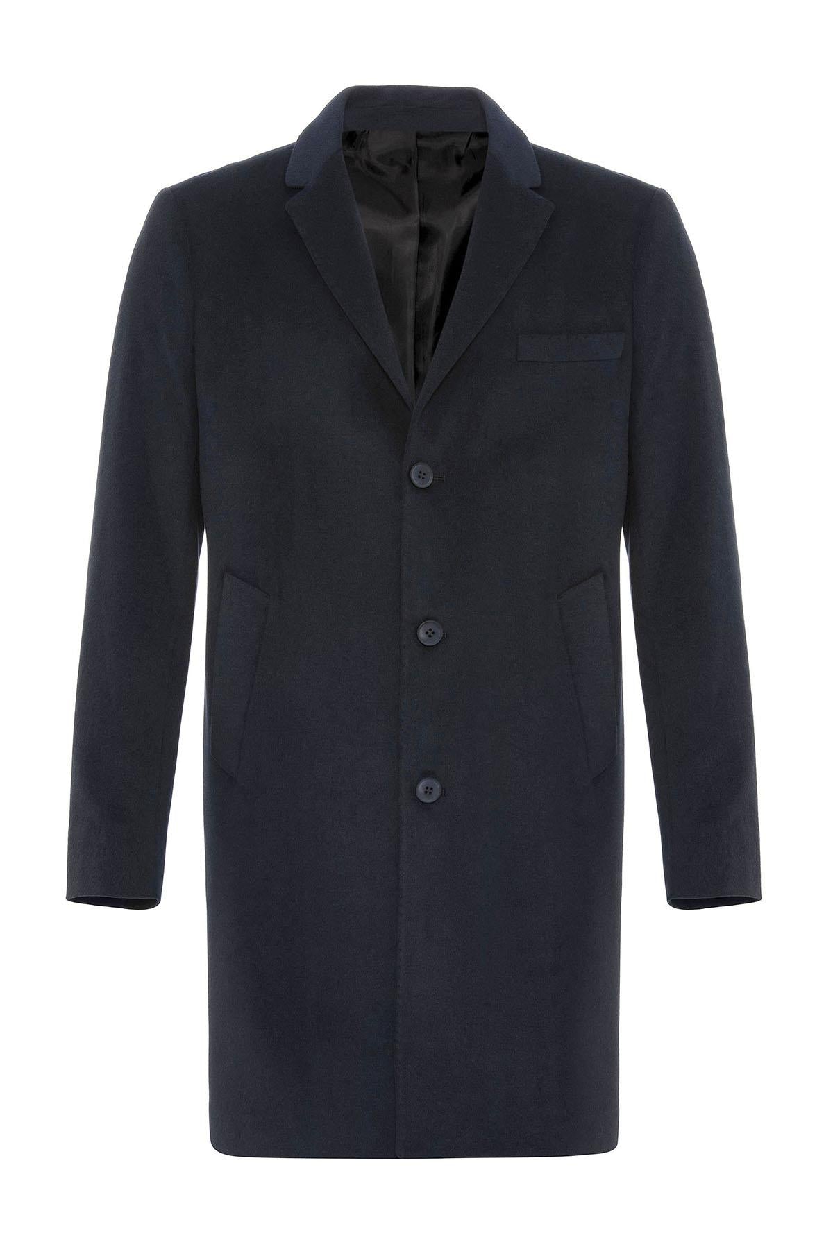 Navy Slim Fit Notch Lapel Men's Coat - Wessi