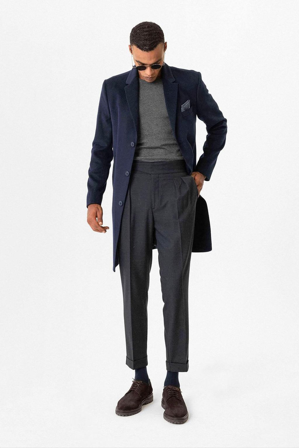 Navy Slim Fit Notch Lapel Men's Coat - Wessi