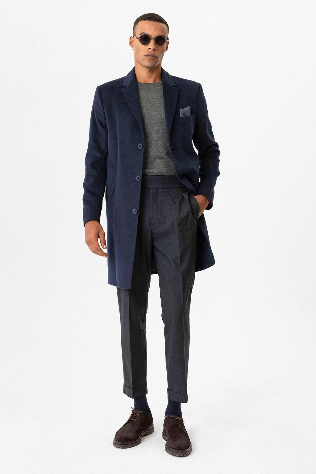 Navy Slim Fit Notch Lapel Men's Coat - Wessi