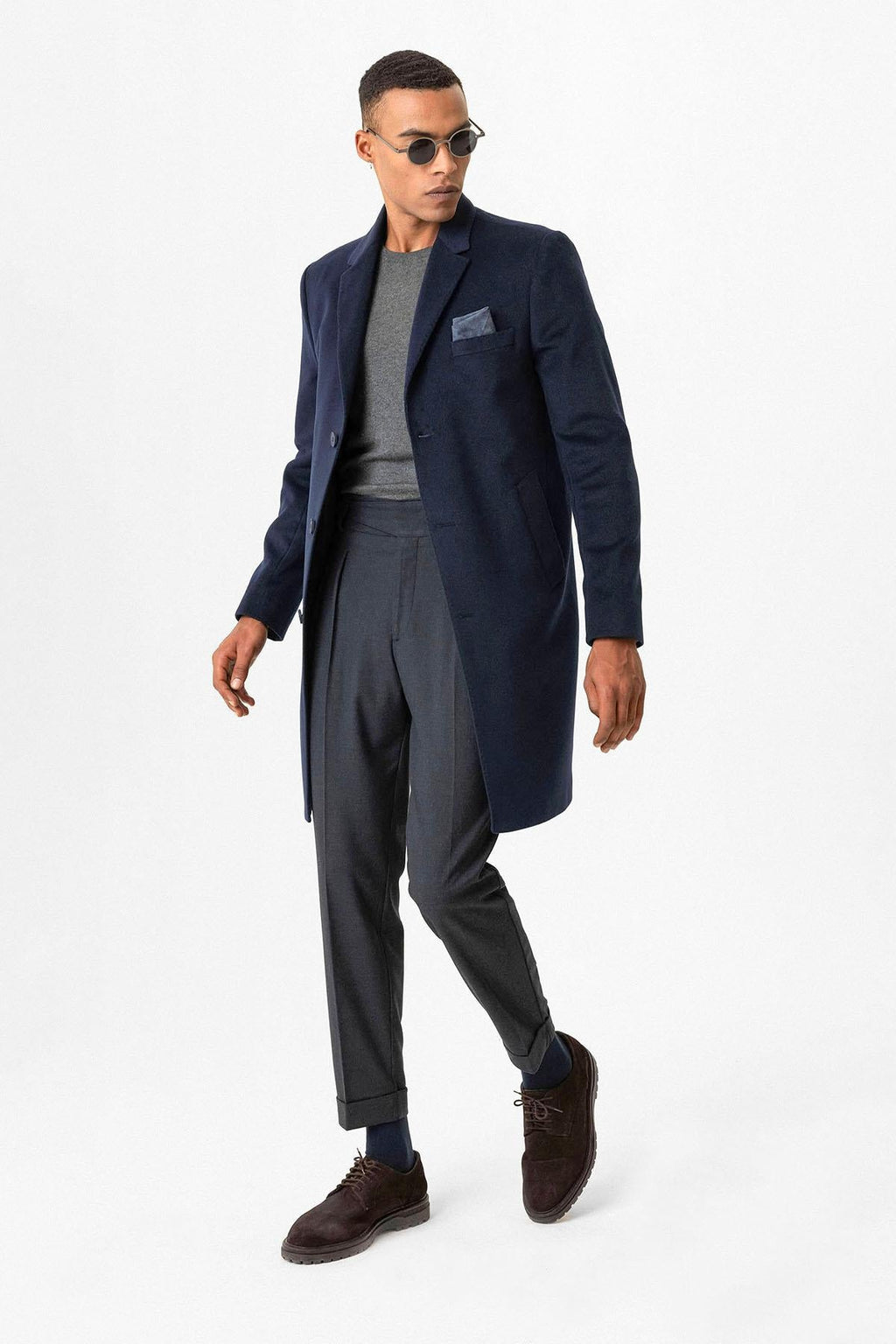 Navy Slim Fit Notch Lapel Men's Coat - Wessi