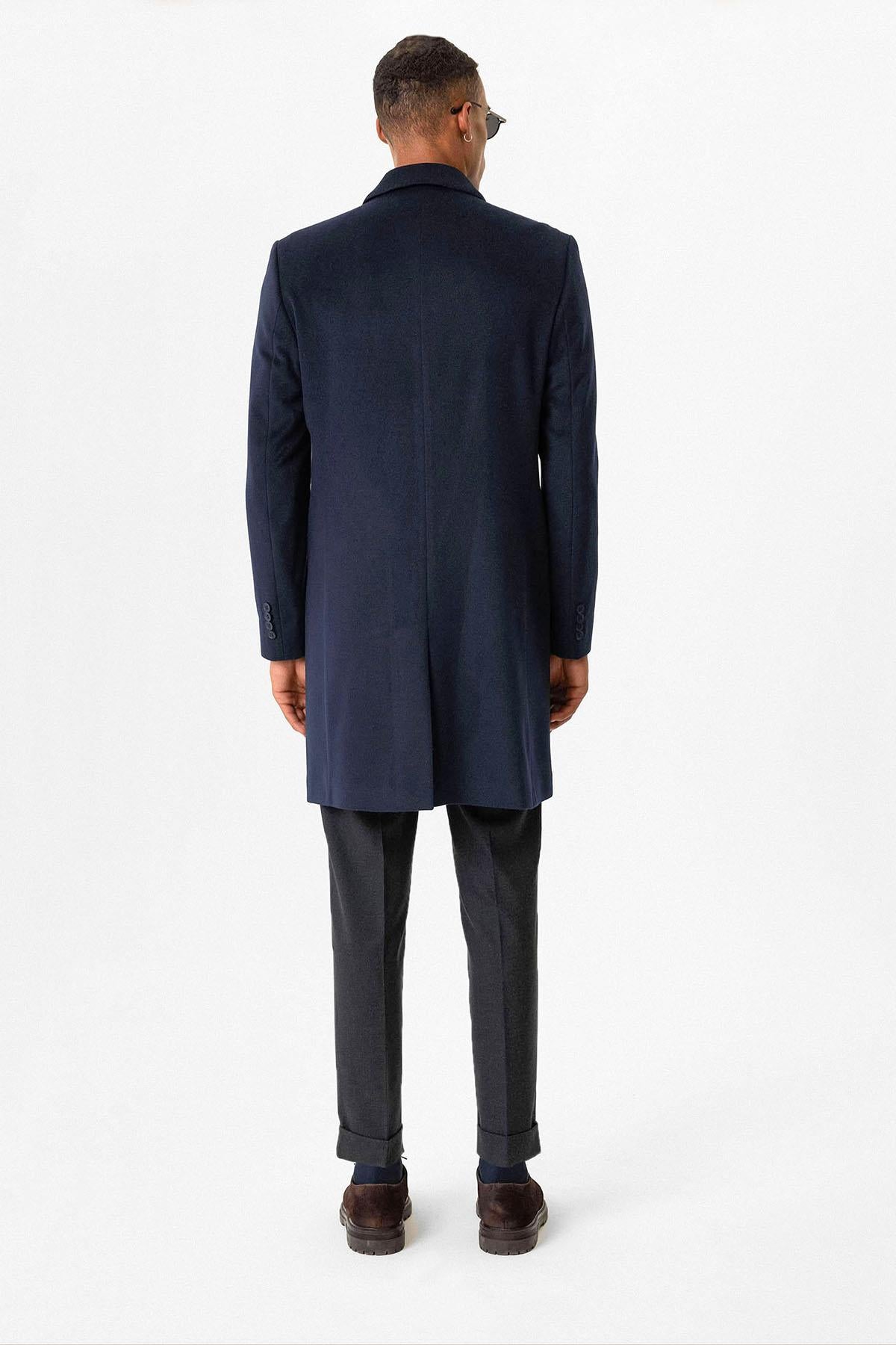 Navy Slim Fit Notch Lapel Men's Coat - Wessi