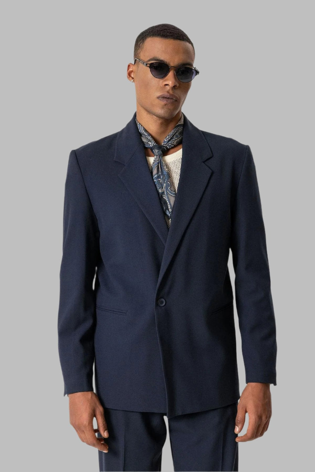 Navy Single-Button Relaxed Men's Blazer Jacket - Wessi