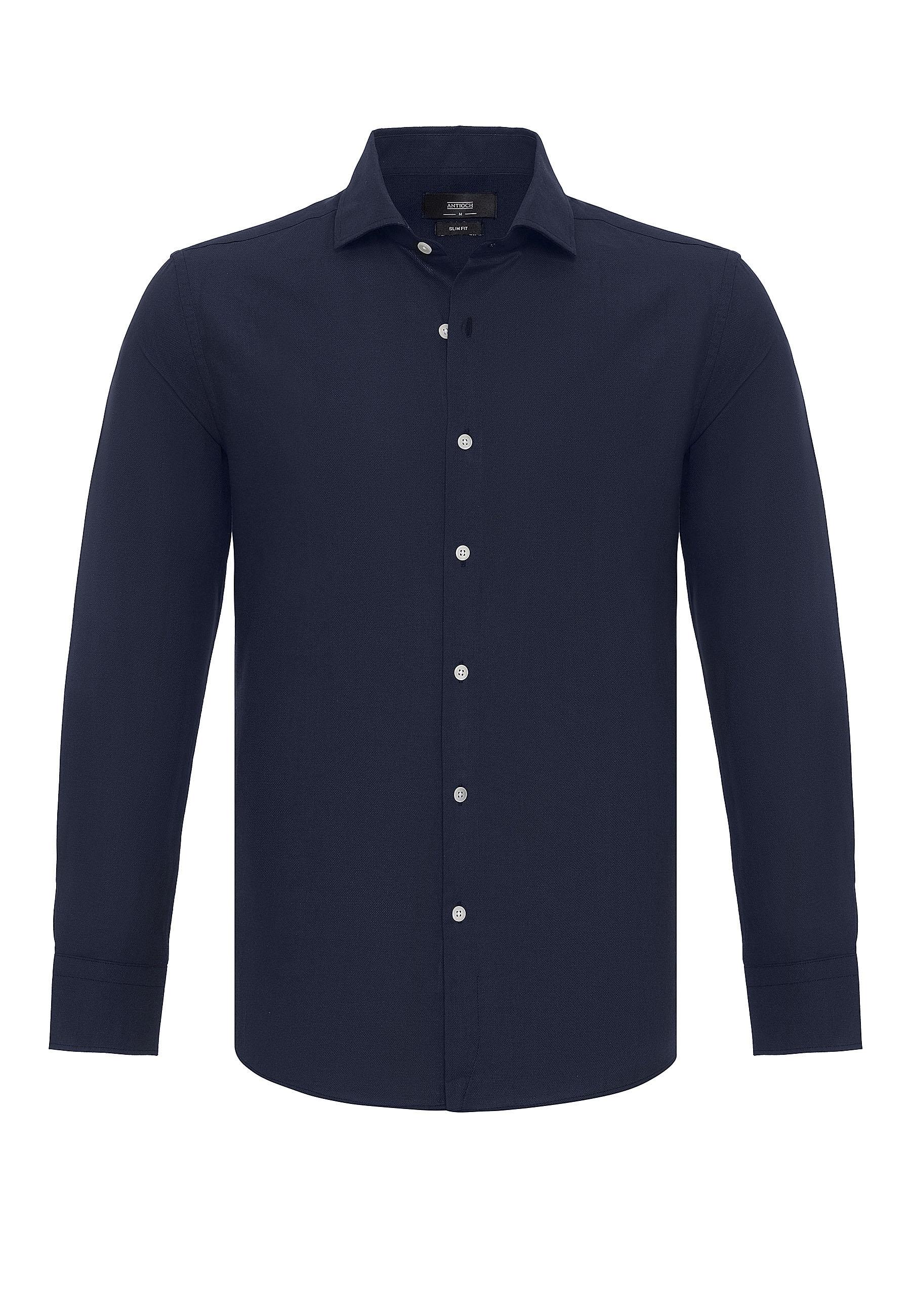 Navy Long-Sleeve Slim Fit Men's Shirt - Wessi