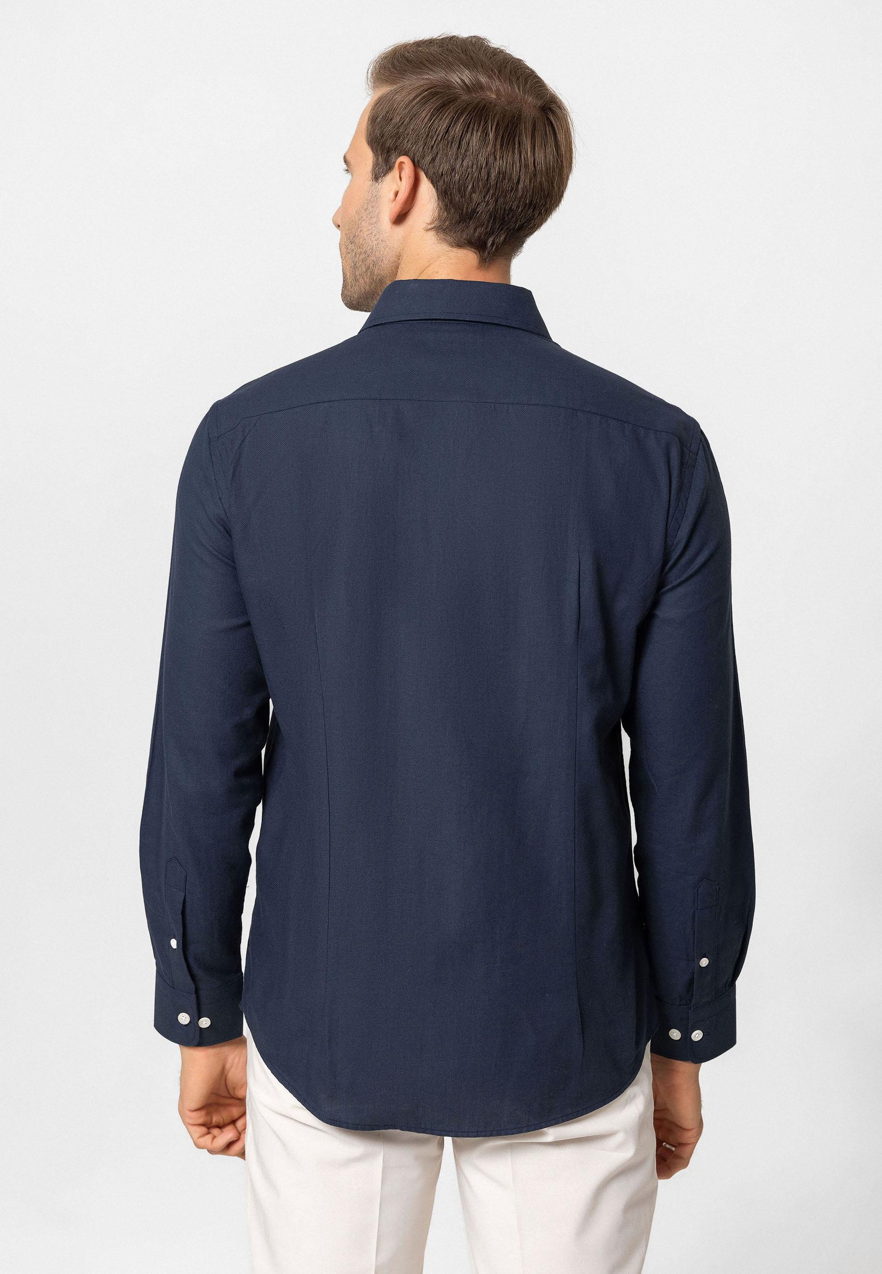 Navy Long-Sleeve Slim Fit Men's Shirt - Wessi