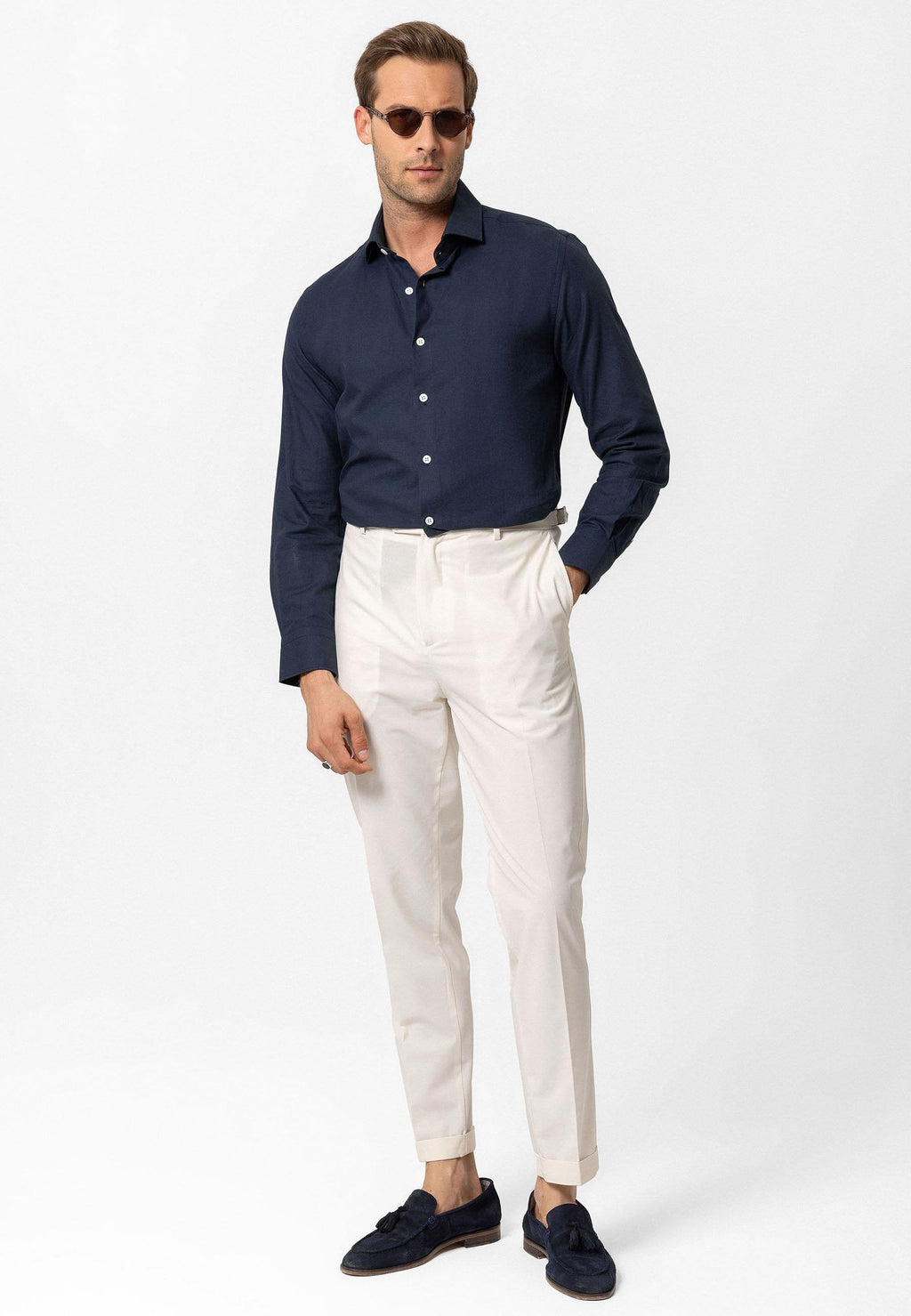 Navy Long-Sleeve Slim Fit Men's Shirt - Wessi