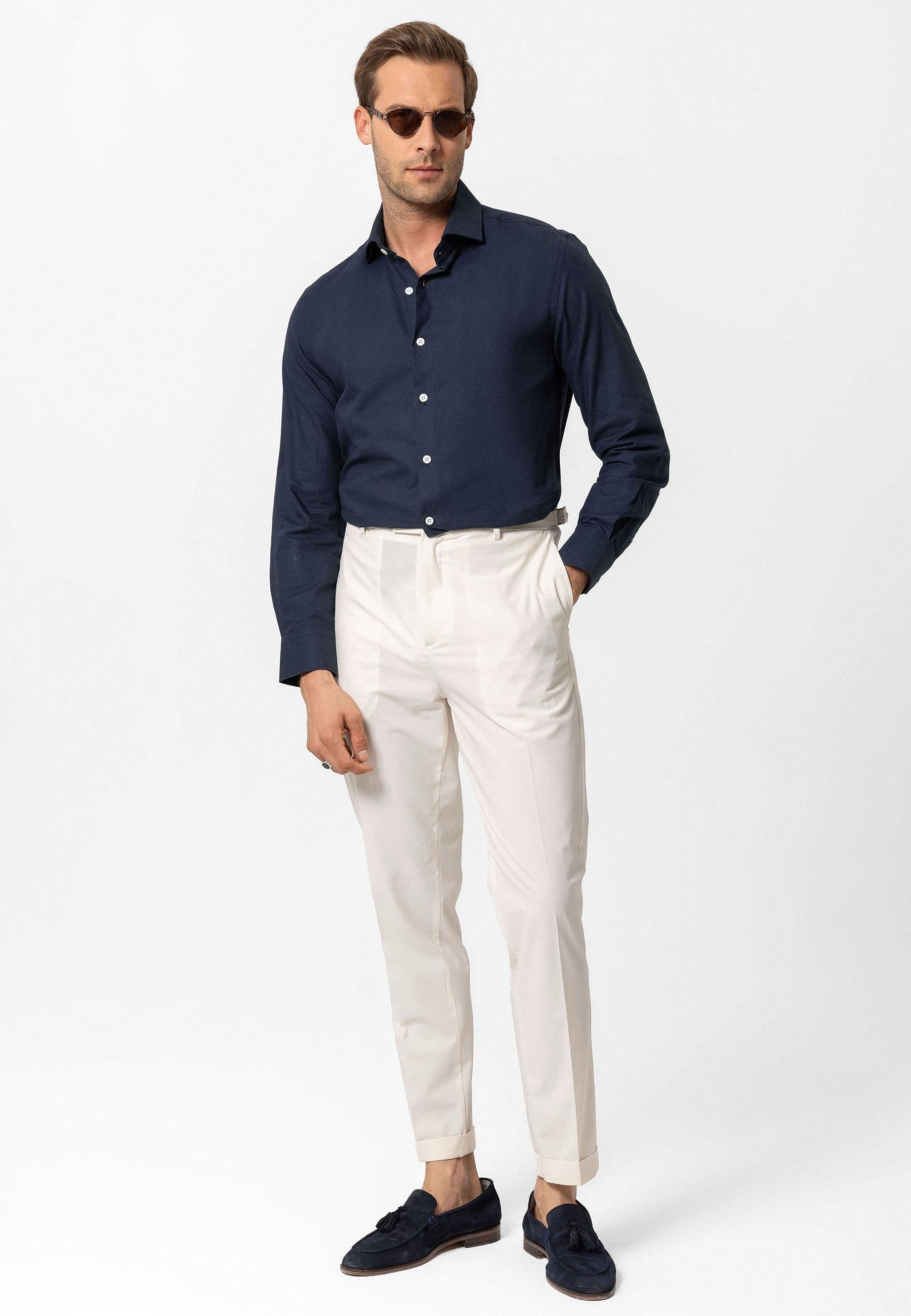 Navy Long-Sleeve Slim Fit Men's Shirt - Wessi