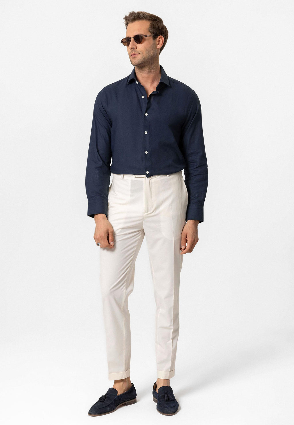 Navy Long-Sleeve Slim Fit Men's Shirt - Wessi