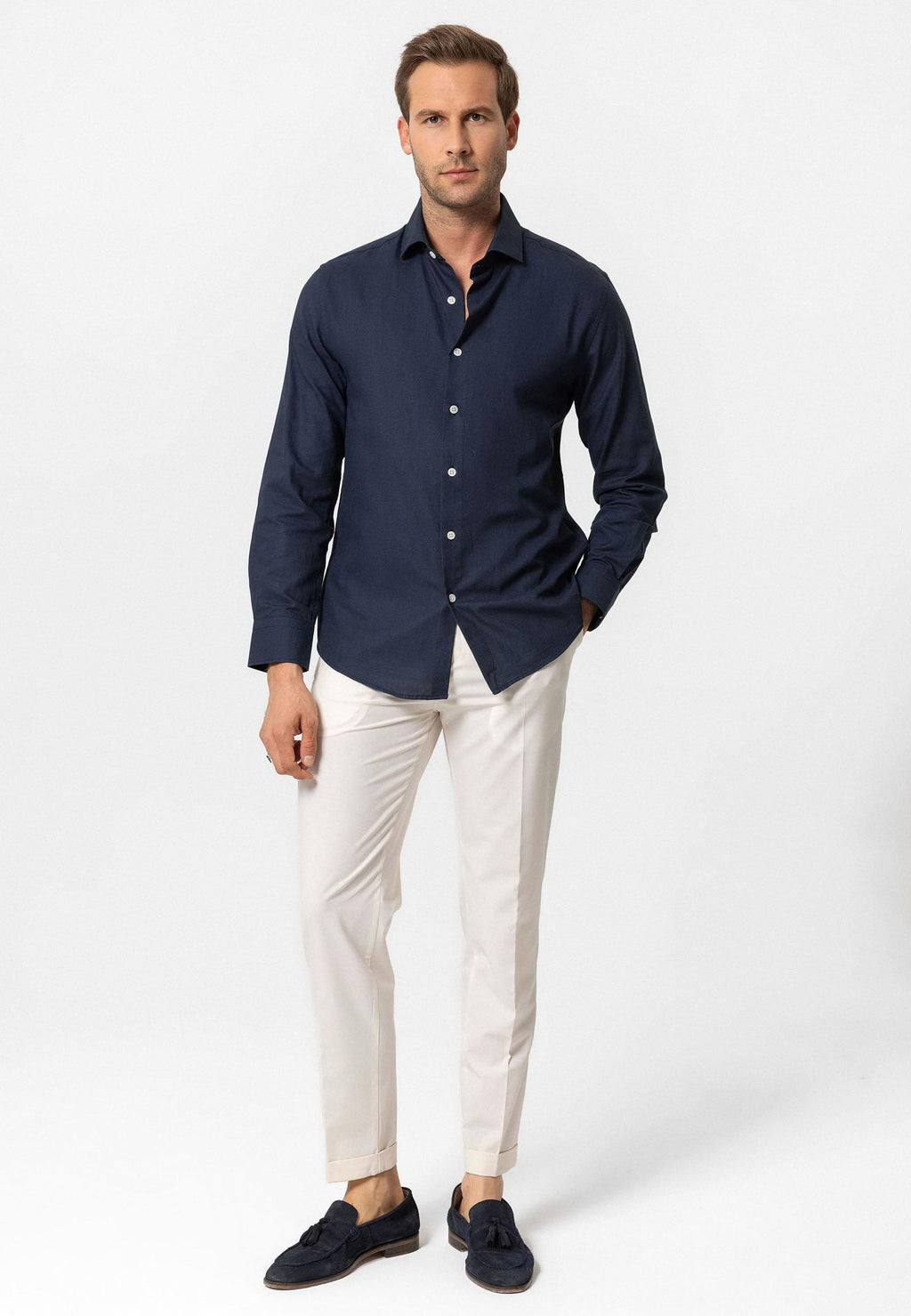 Navy Long-Sleeve Slim Fit Men's Shirt - Wessi