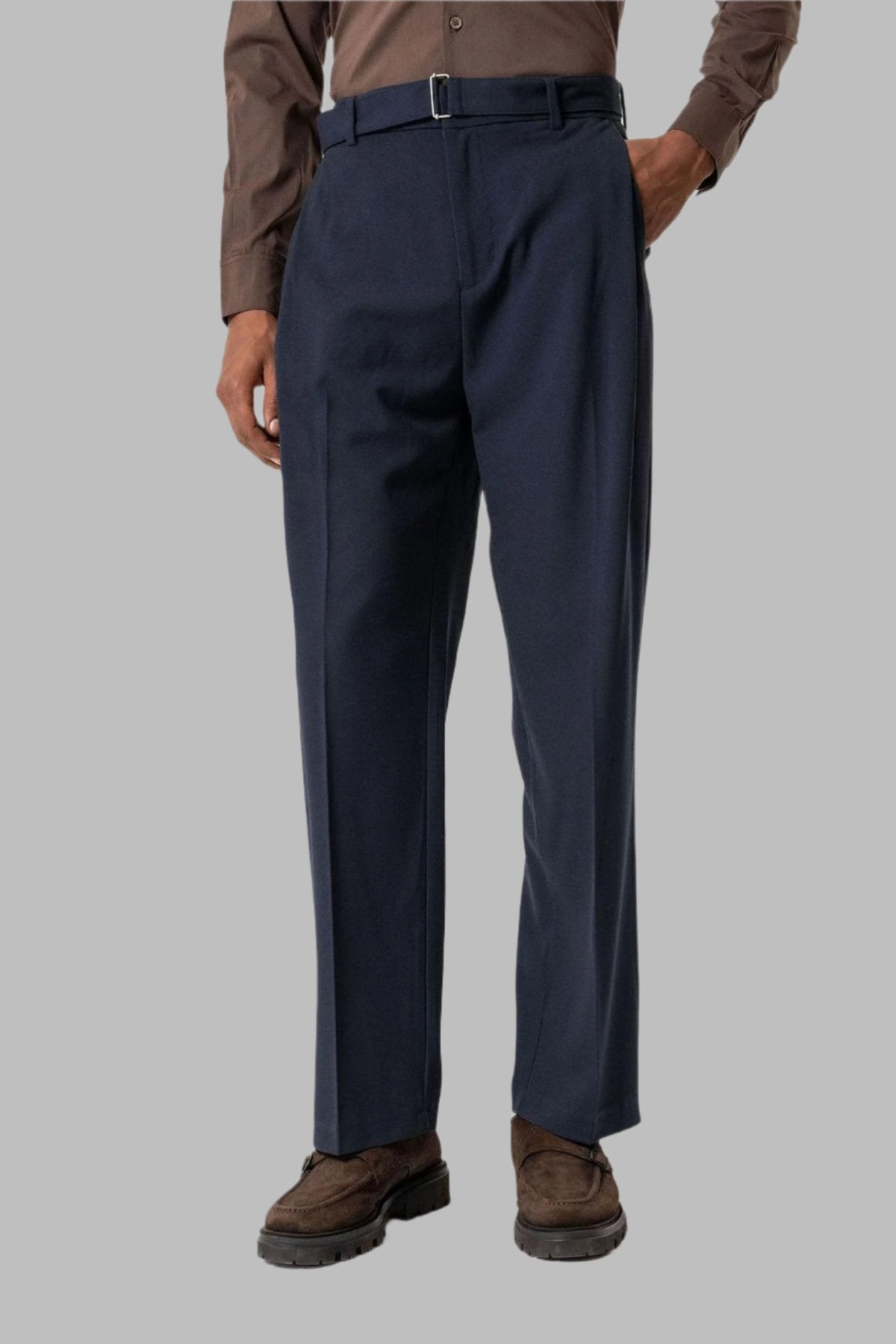 Navy High-Waisted Belted Men's Trousers - Wessi