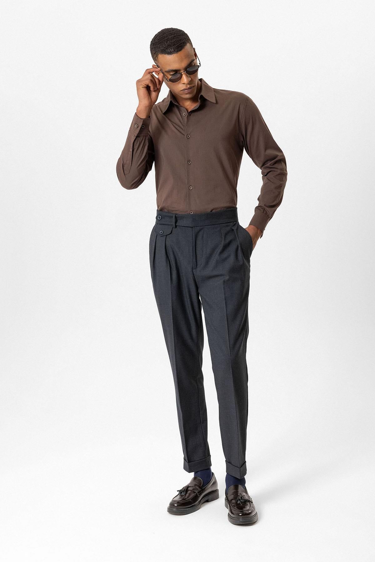 Navy High-Waisted Pleated Technical Men's Trousers - Wessi