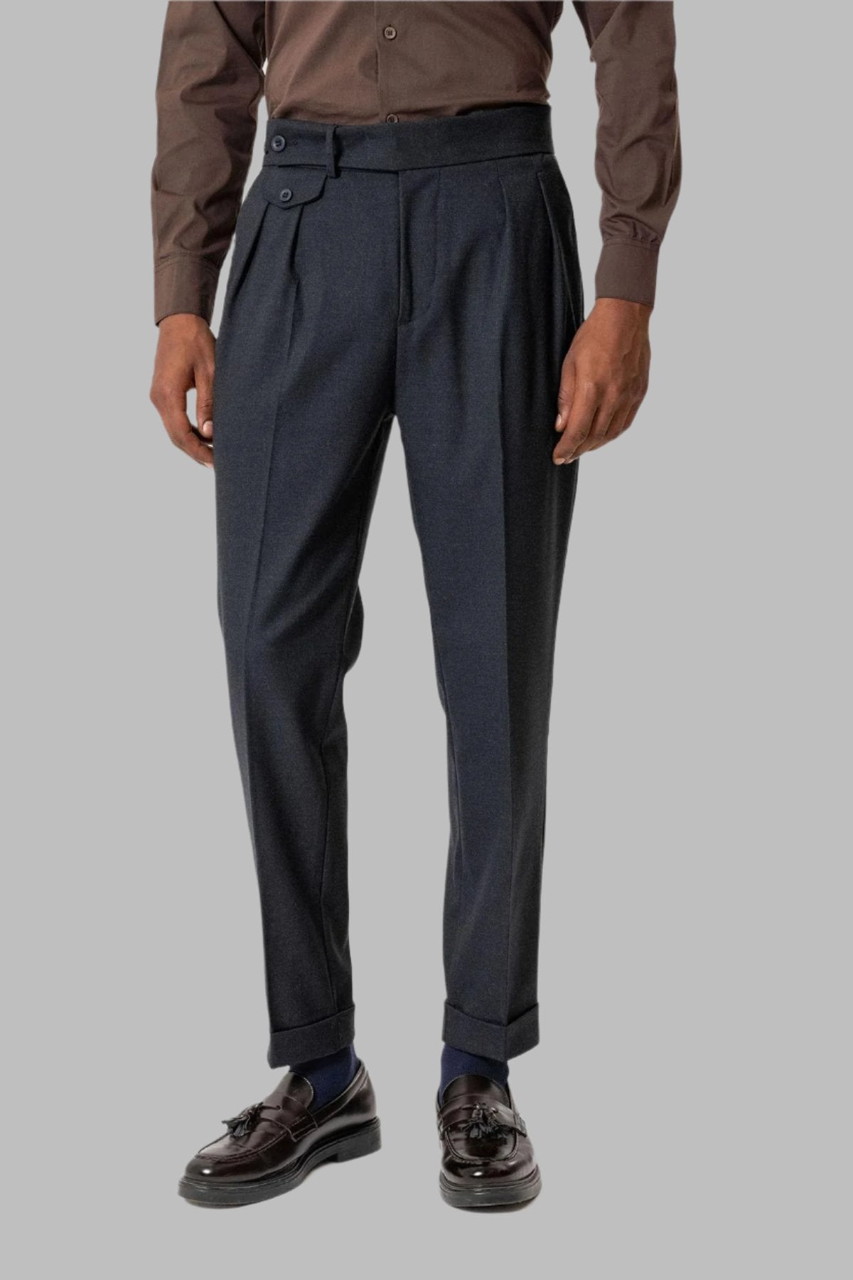Navy High-Waisted Pleated Technical Men's Trousers - Wessi