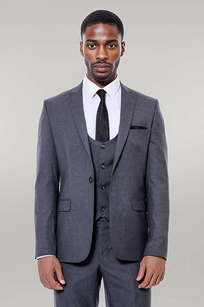 Gray Slim Fit Suit, White Shirt, and Black Tie Combination - Classic Office Style - Wessi