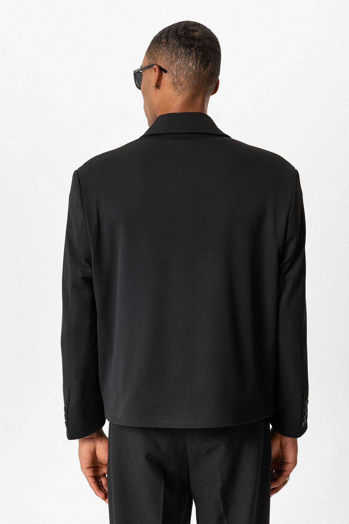 Black Crop Fit Men's Blazer Jacket - Wessi