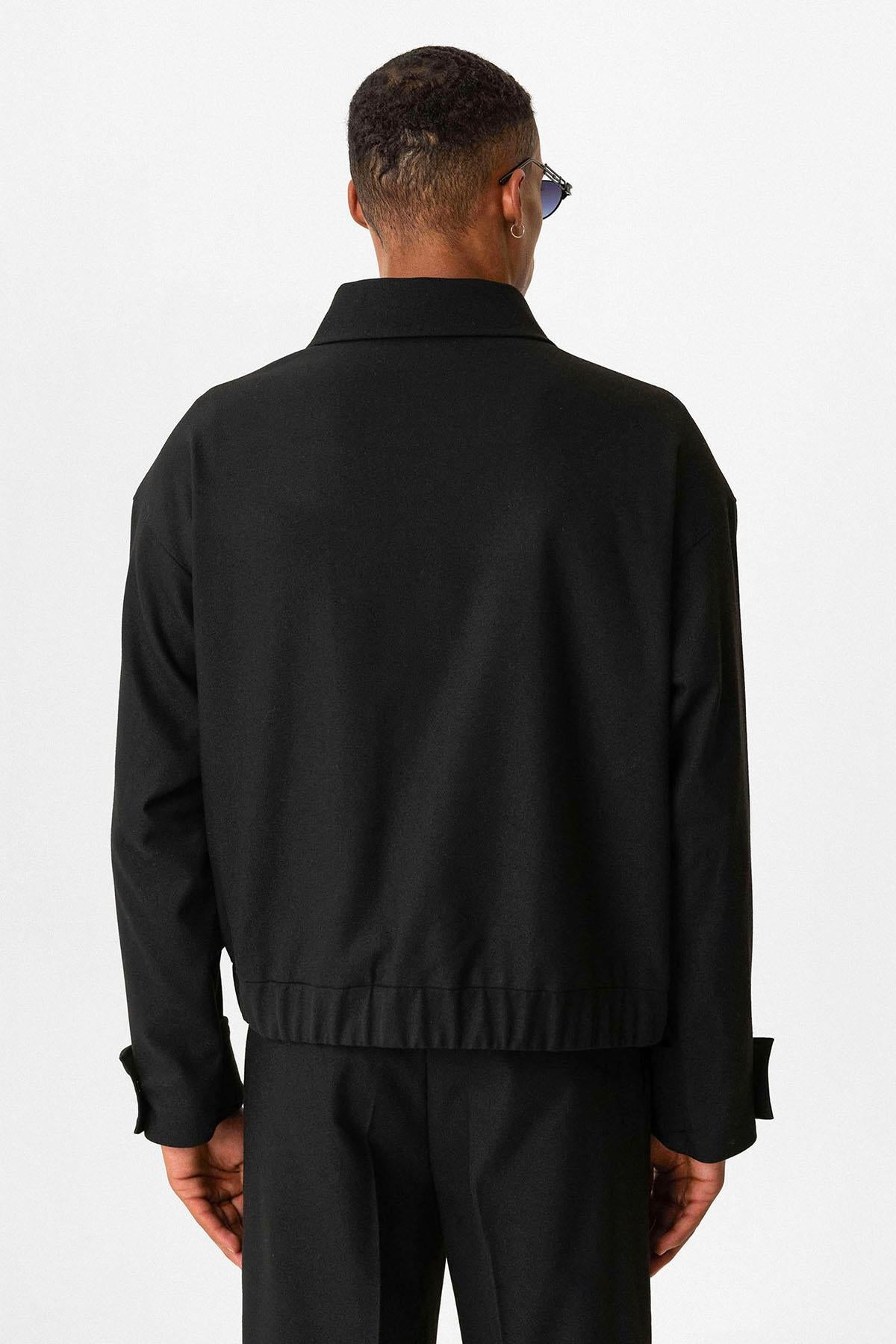Black Crop Fit Men's Jacket with Pockets - Wessi