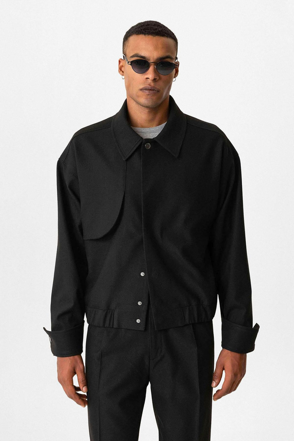 Black Crop Fit Men's Jacket with Pockets - Wessi