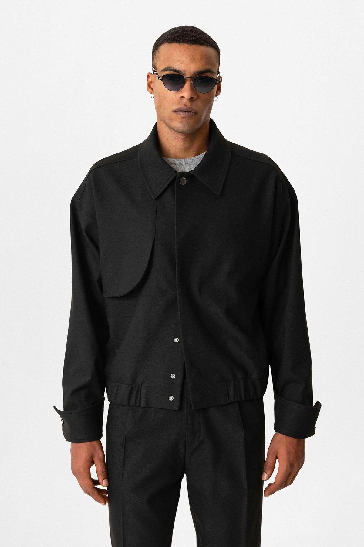 Black Crop Fit Men's Jacket with Pockets - Wessi