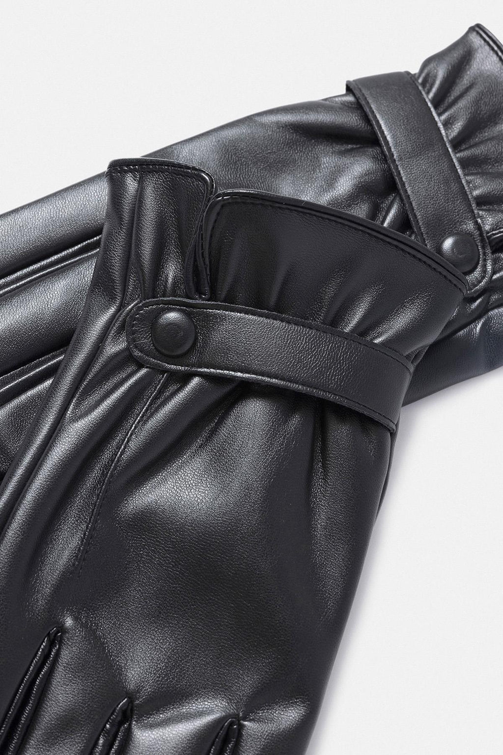 Black Faux Leather Men's Gloves with Fleece Lining - Wessi