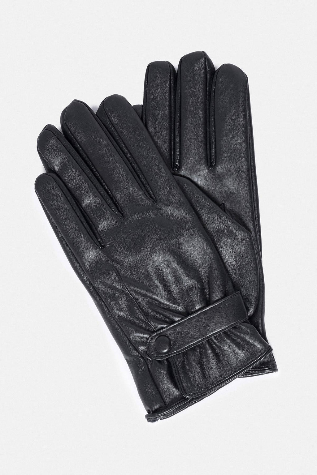 Black Faux Leather Men's Gloves with Fleece Lining - Wessi