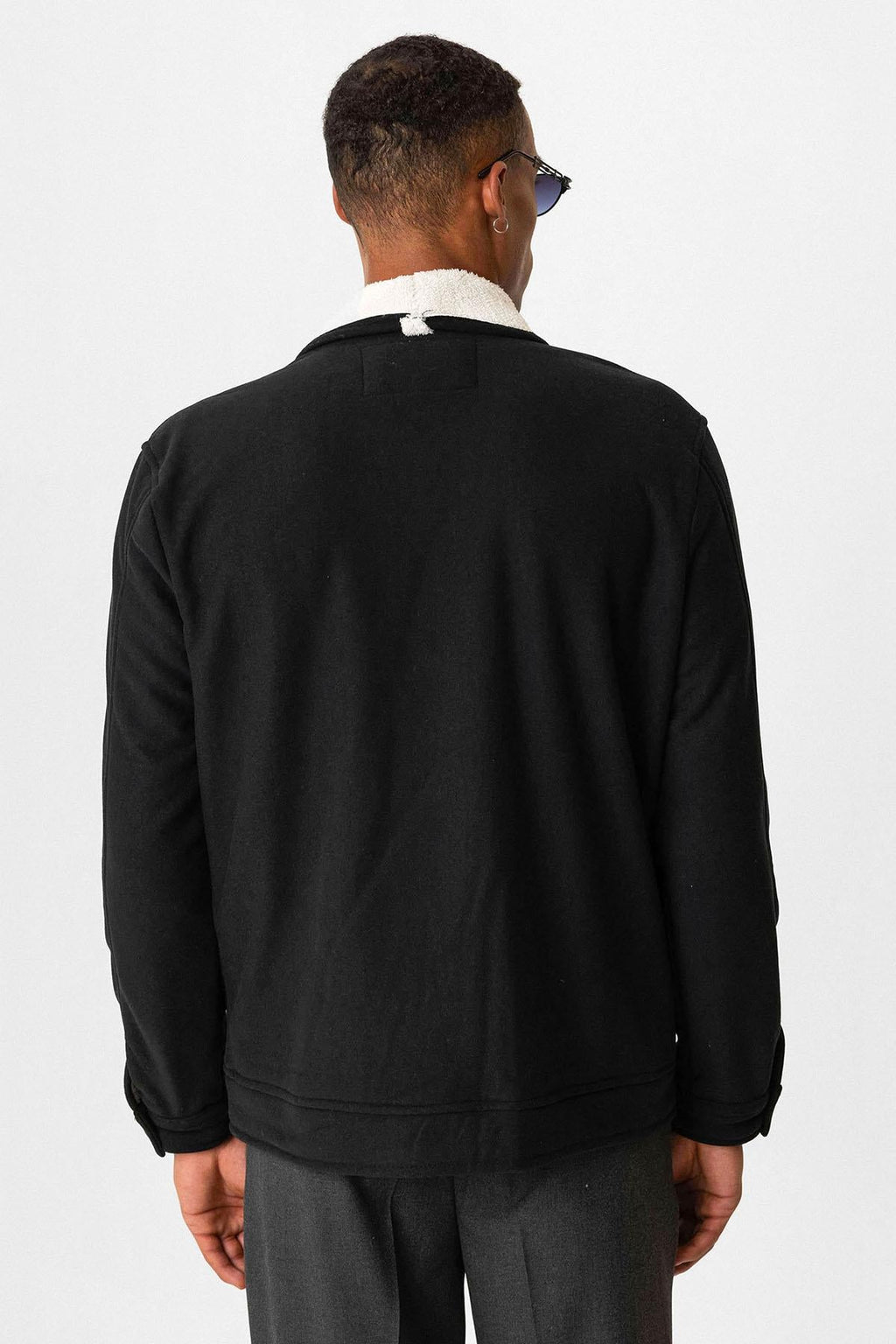 Black Contrast Collar Men's Jacket with Lining Detail - Wessi