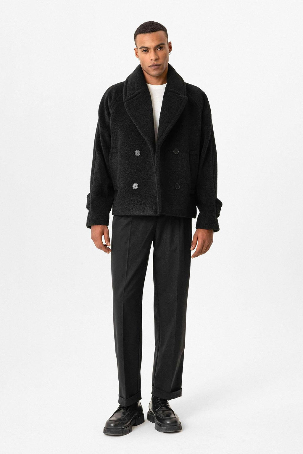 Black Double-Breasted Crop Fit Men's Jacket - Wessi