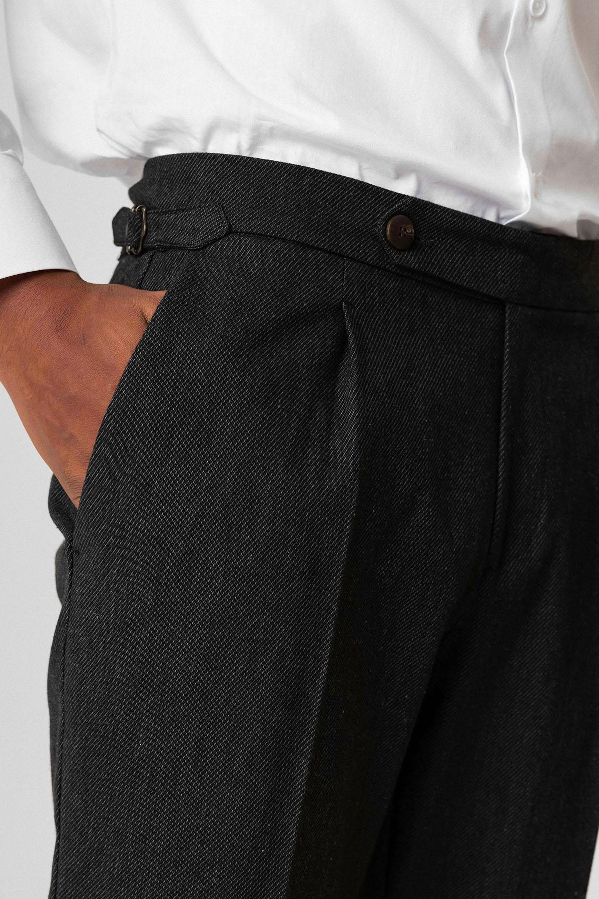 High Waist Pleated Double Leg Men's Trousers - Wessi