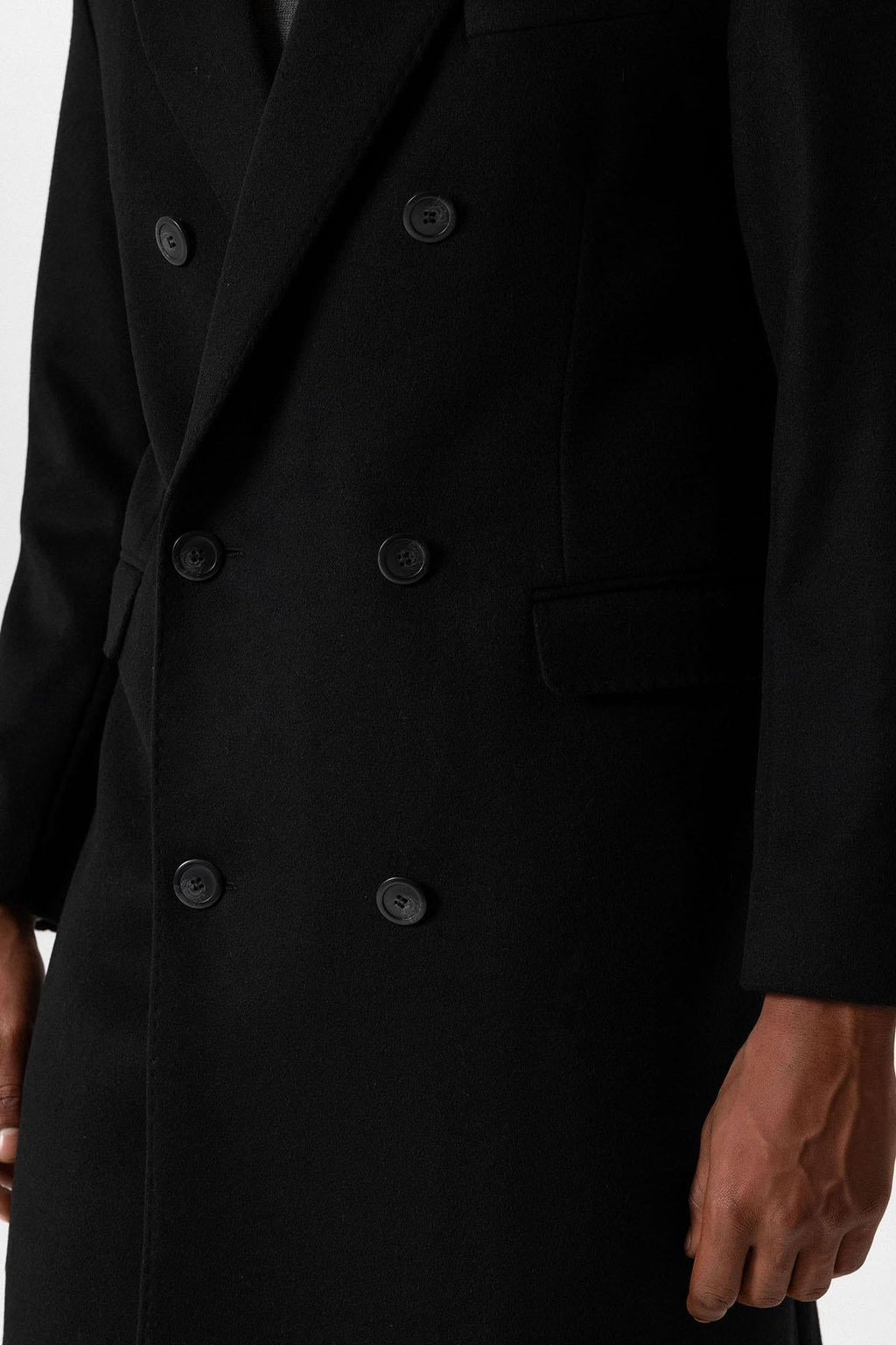 Black Wool-Blend Double-Breasted Men's Coat - Wessi
