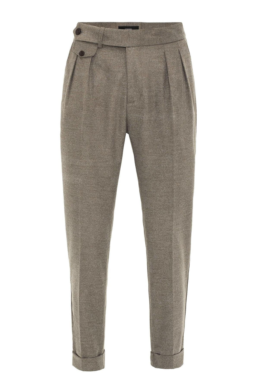 Light Brown High-Waisted Pleated Technical Men's Trousers - Wessi