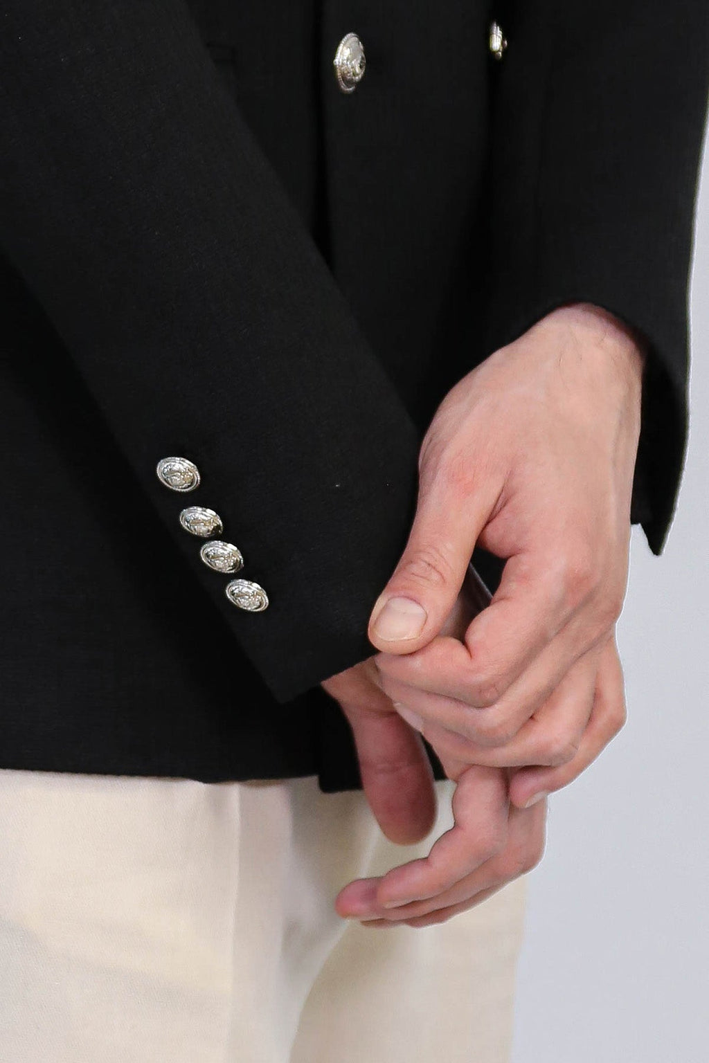 Black Solid Slim Fit Double-Breasted Blazer with Silver Metal Buttons – Wessi