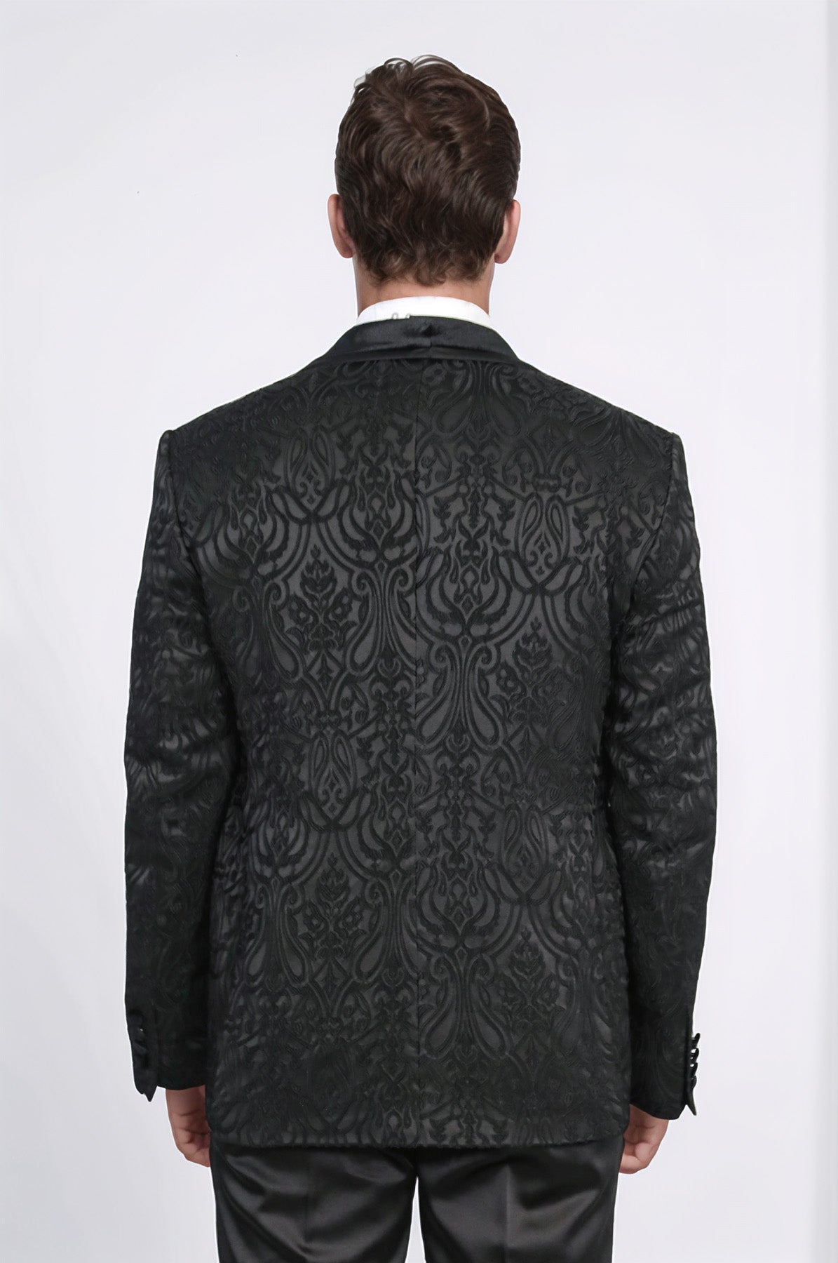 Baroque Patterned Velvet Shawl Collar Vest With Black Tuxedo- Wessi