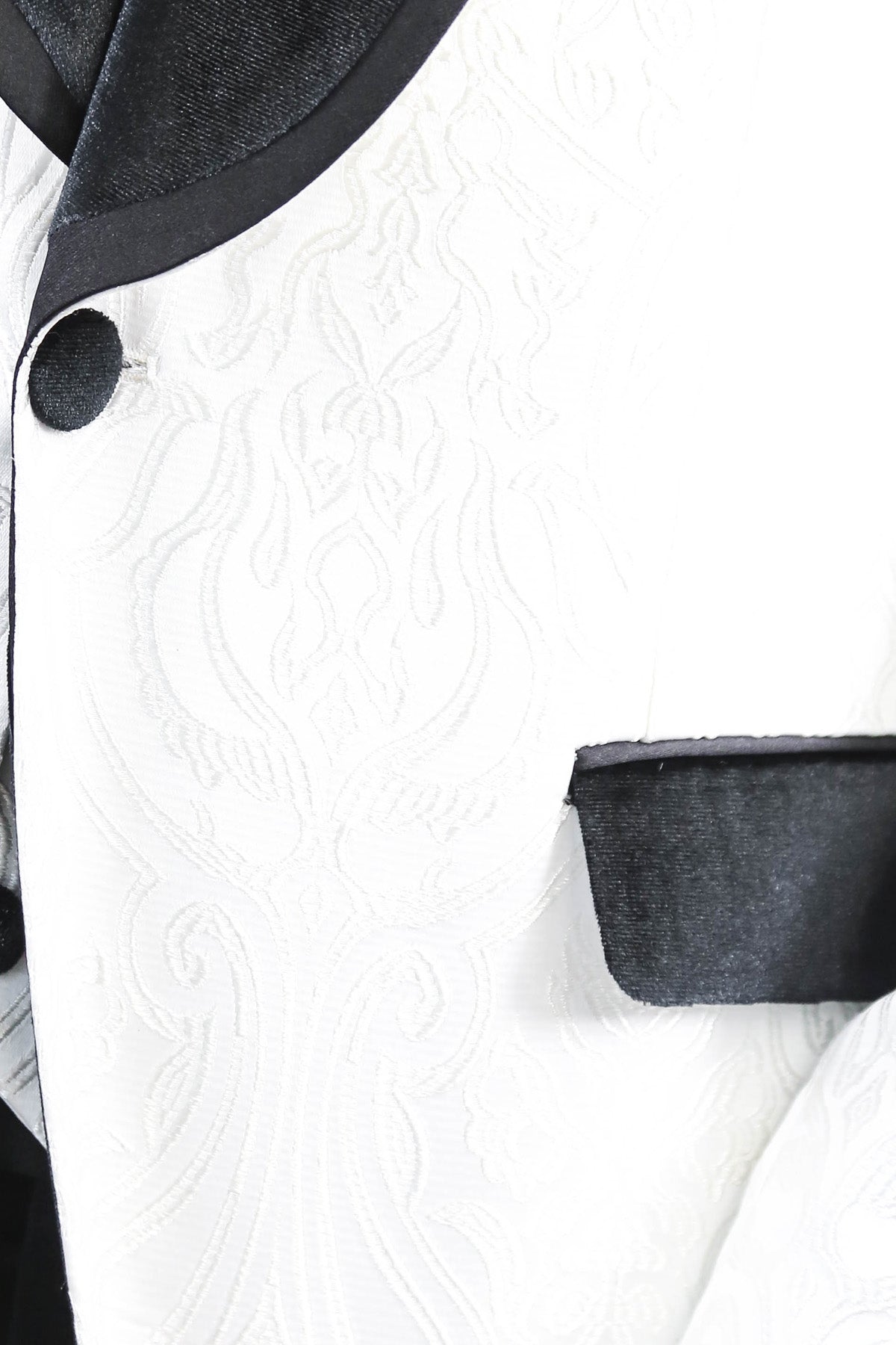 Baroque Patterned Velvet Shawl Collar Vested White Tuxedo - Wessi