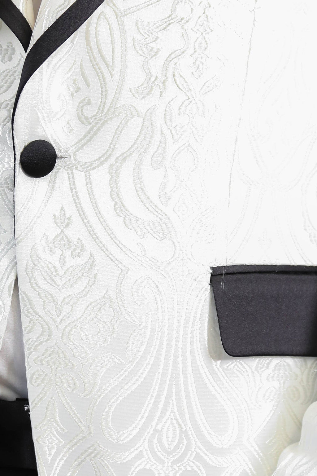 Damask Patterned Shawl Collar White Tuxedo - Wessi