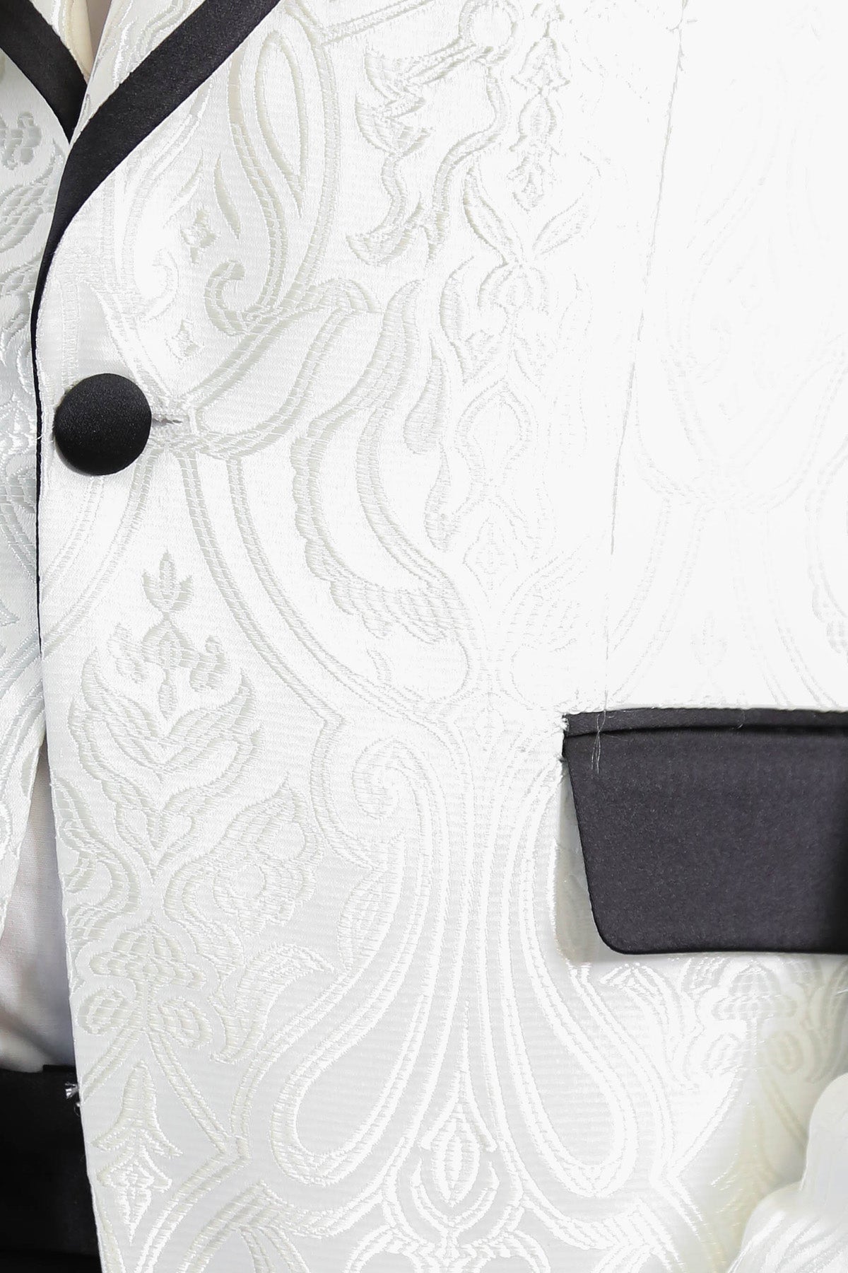 Damask Patterned Shawl Collar White Tuxedo - Wessi