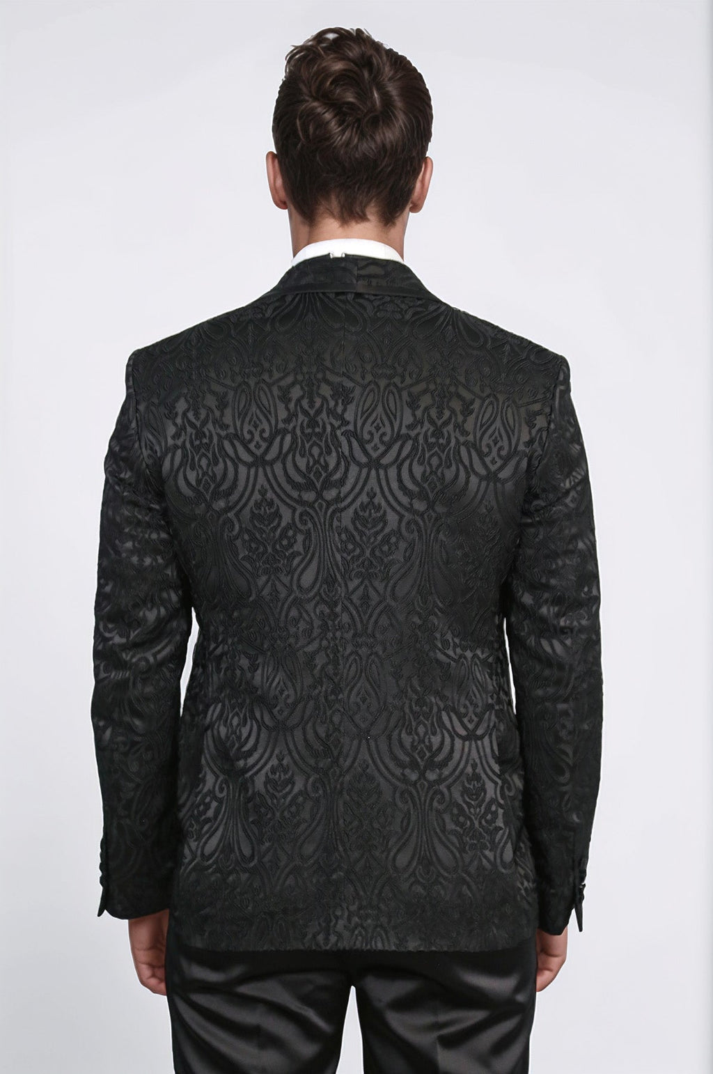 Damask Patterned Shawl Collar Black Tuxedo - Wessi