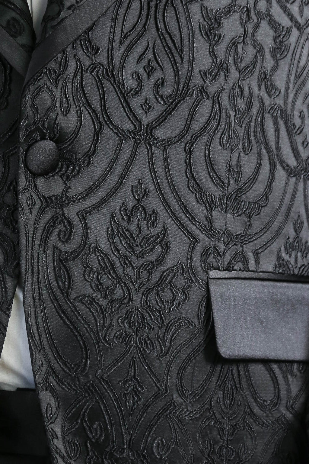 Damask Patterned Shawl Collar Black Tuxedo - Wessi