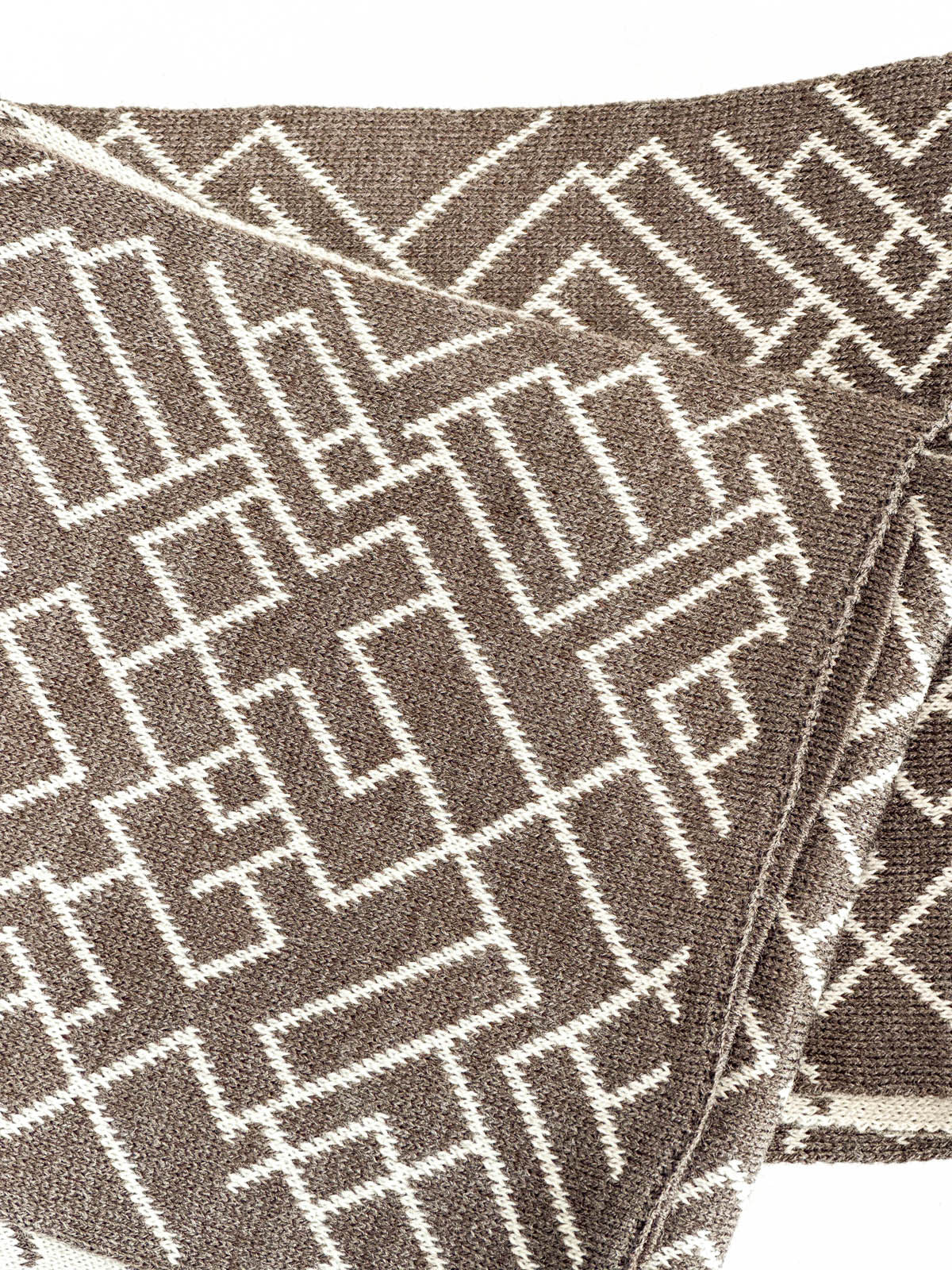 Brown Geometric Patterned Knit Scarf - Wessi