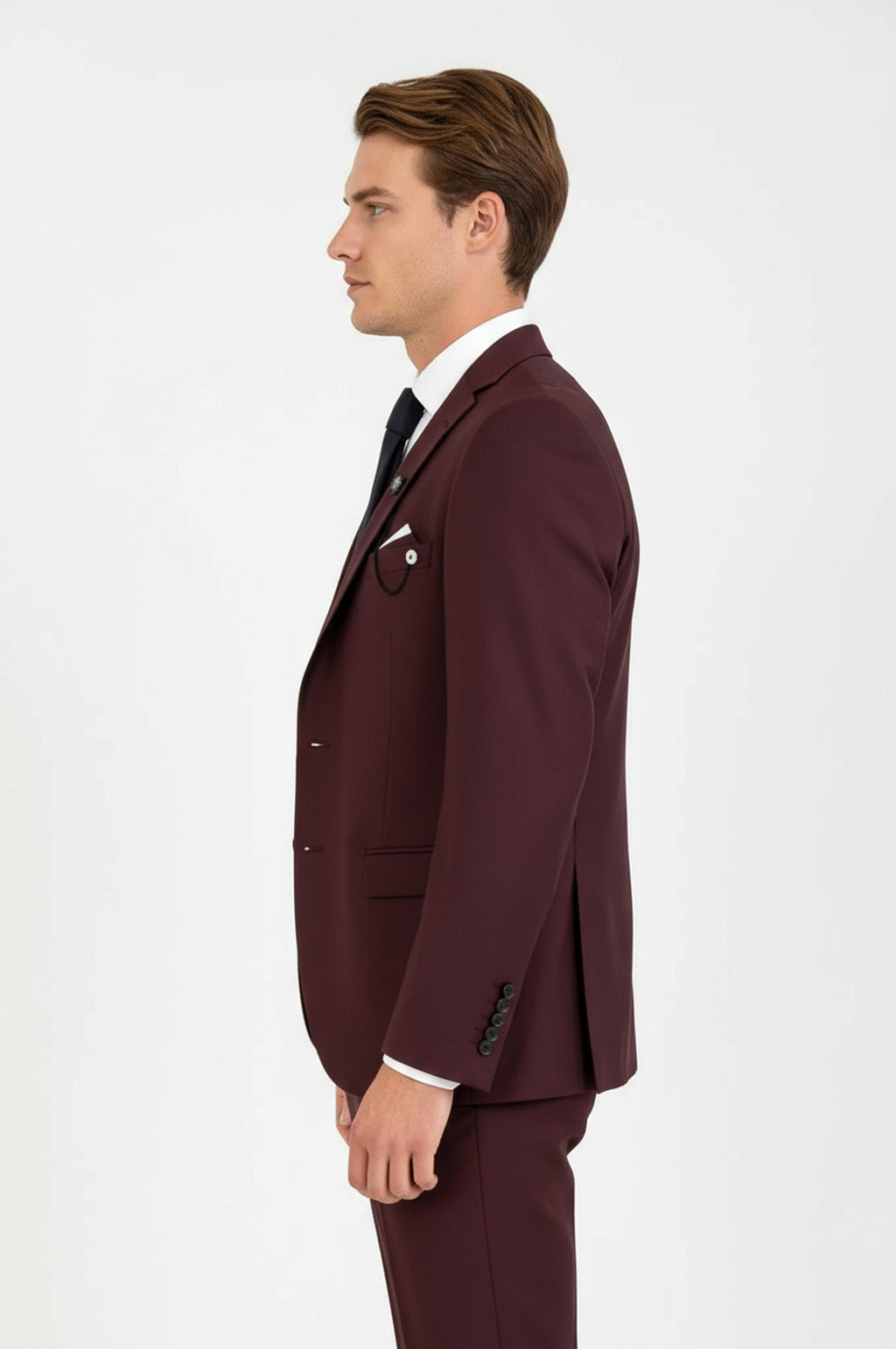 Burgundy Slim Fit Men's Suit with Vest | Wessi