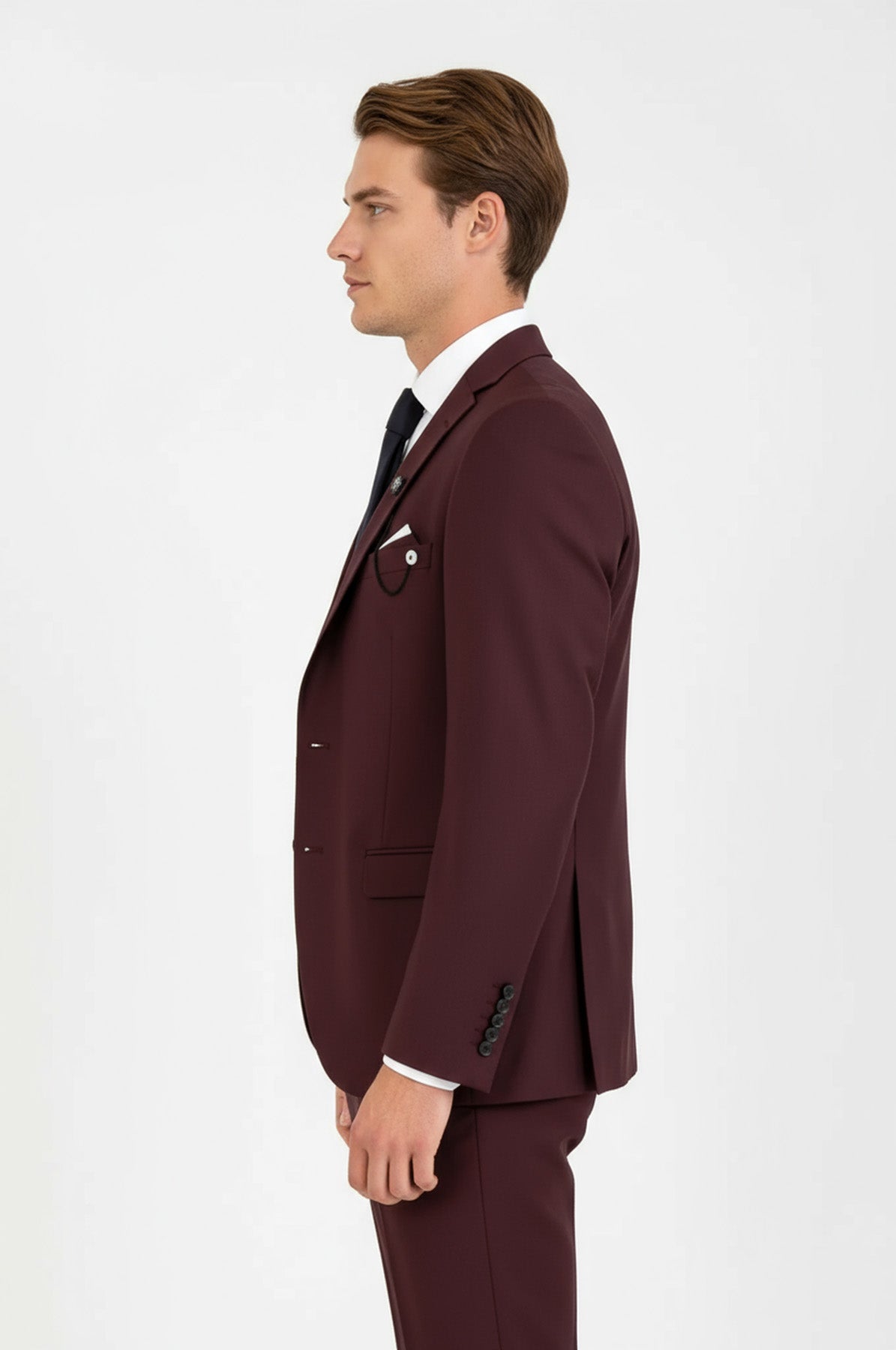 Burgundy Slim Fit Men's Suit with Vest | Wessi