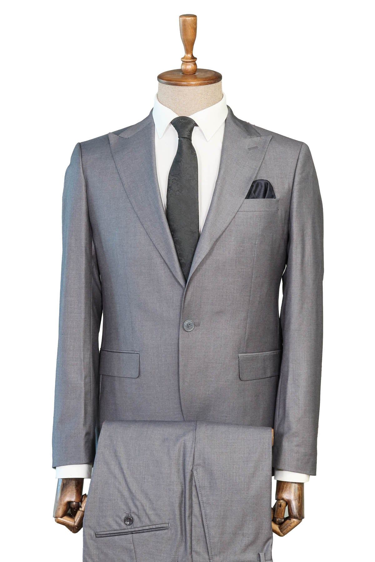 Gray Slim Fit Suit, White Shirt, and Black Tie Combination - Classic Office Style - Wessi