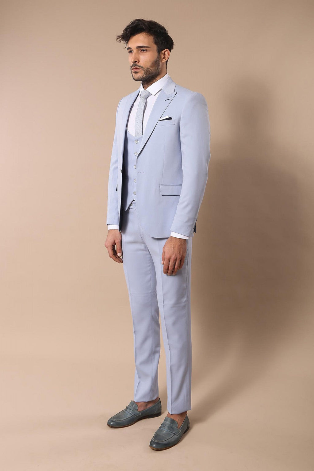 Mono Lapel Patterned Light Blue Tuxedo Suit-Wessi