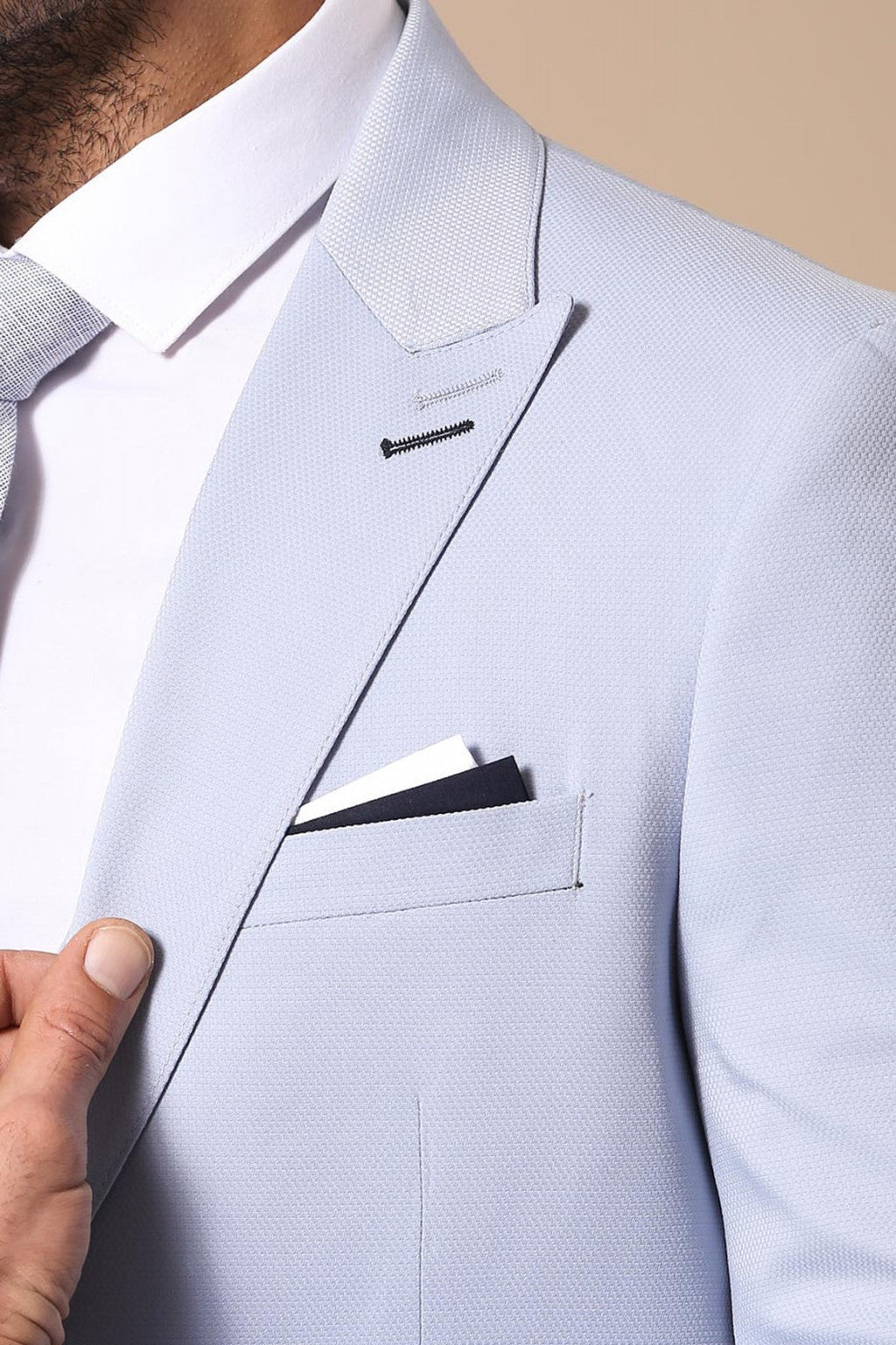 Mono Lapel Patterned Light Blue Tuxedo Suit-Wessi