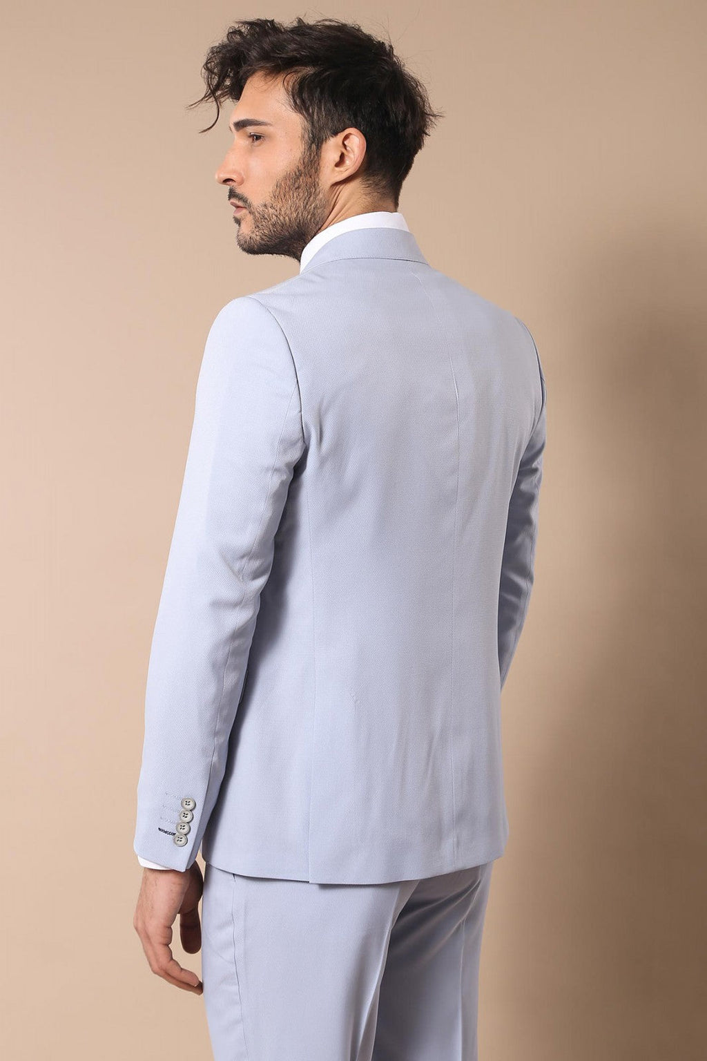 Mono Lapel Patterned Light Blue Tuxedo Suit-Wessi